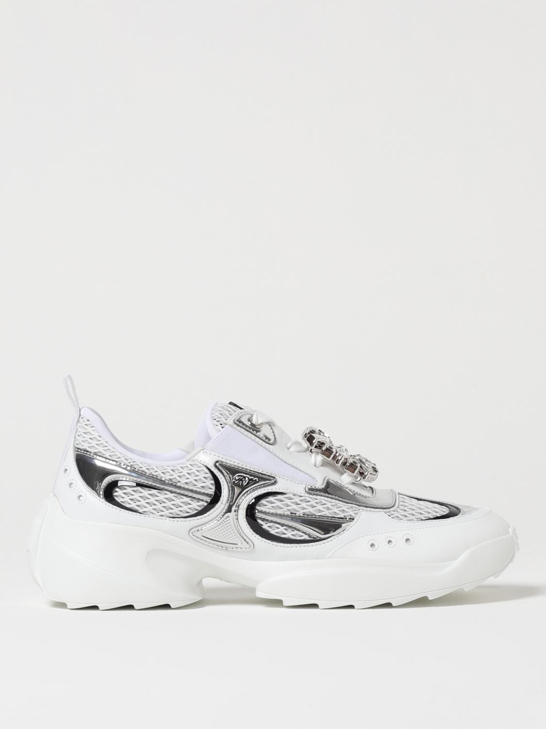 Roger Vivier Viv' On The Run Sneakers In Leather And Fabric In White