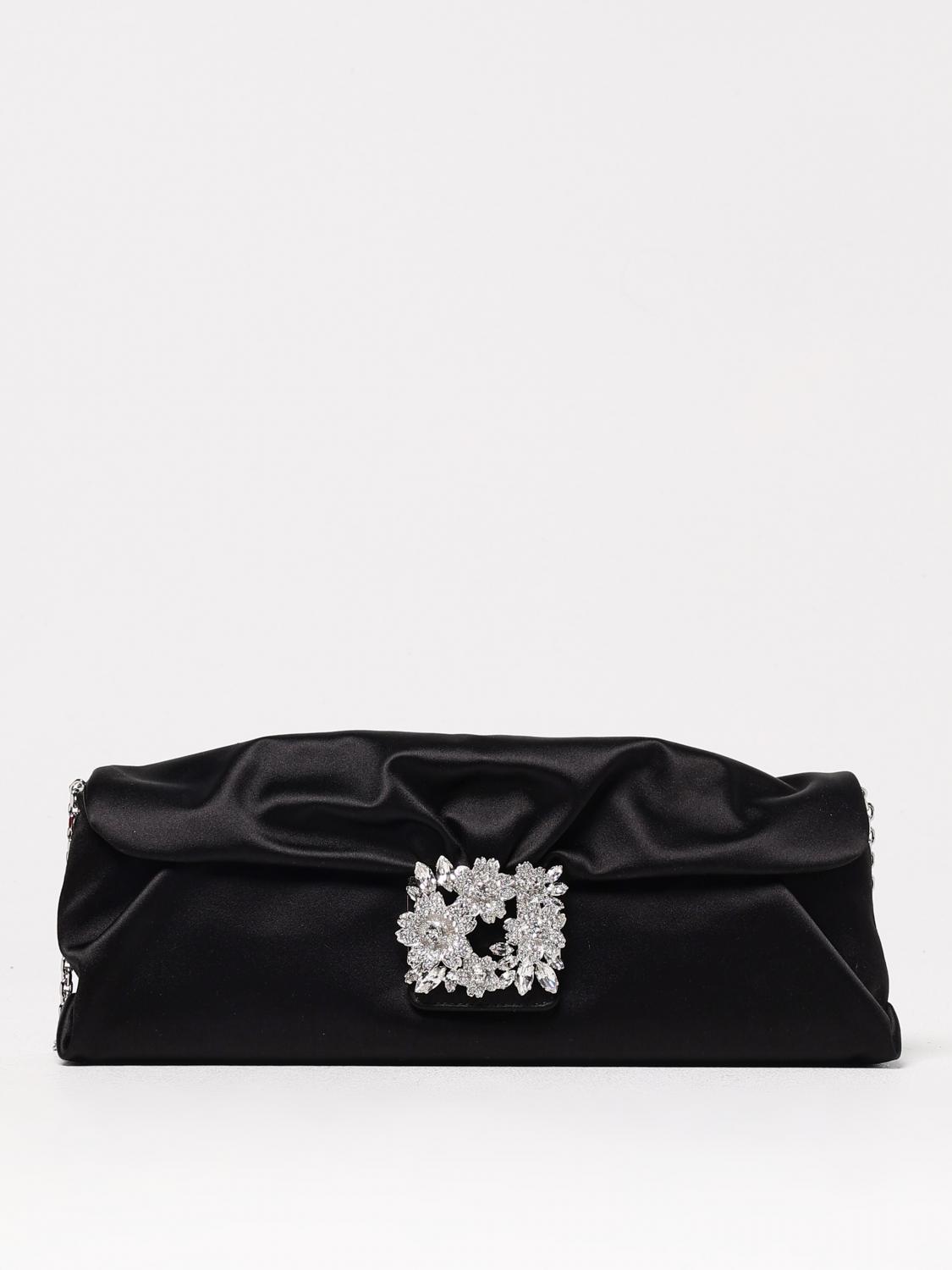 Roger Vivier Women's Satin Efflorescence Clutch Bag With Buckle In Black