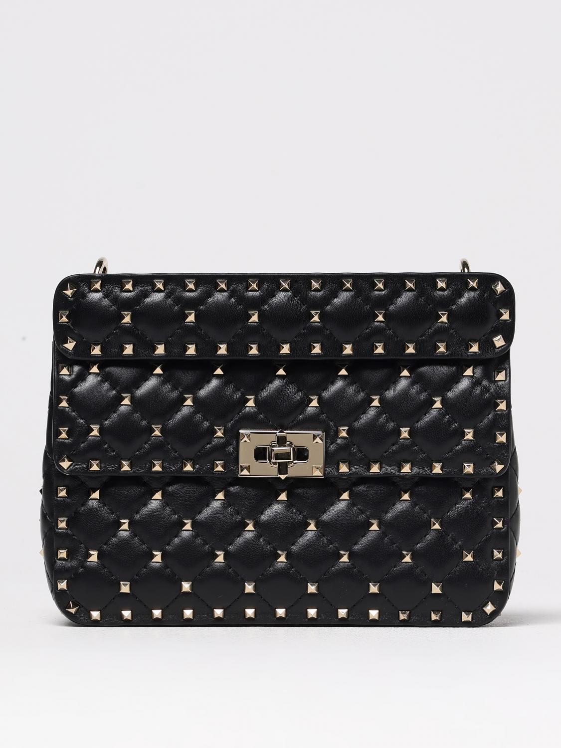 Valentino Medium Rockstud Spike Top-handle Bag In Black
