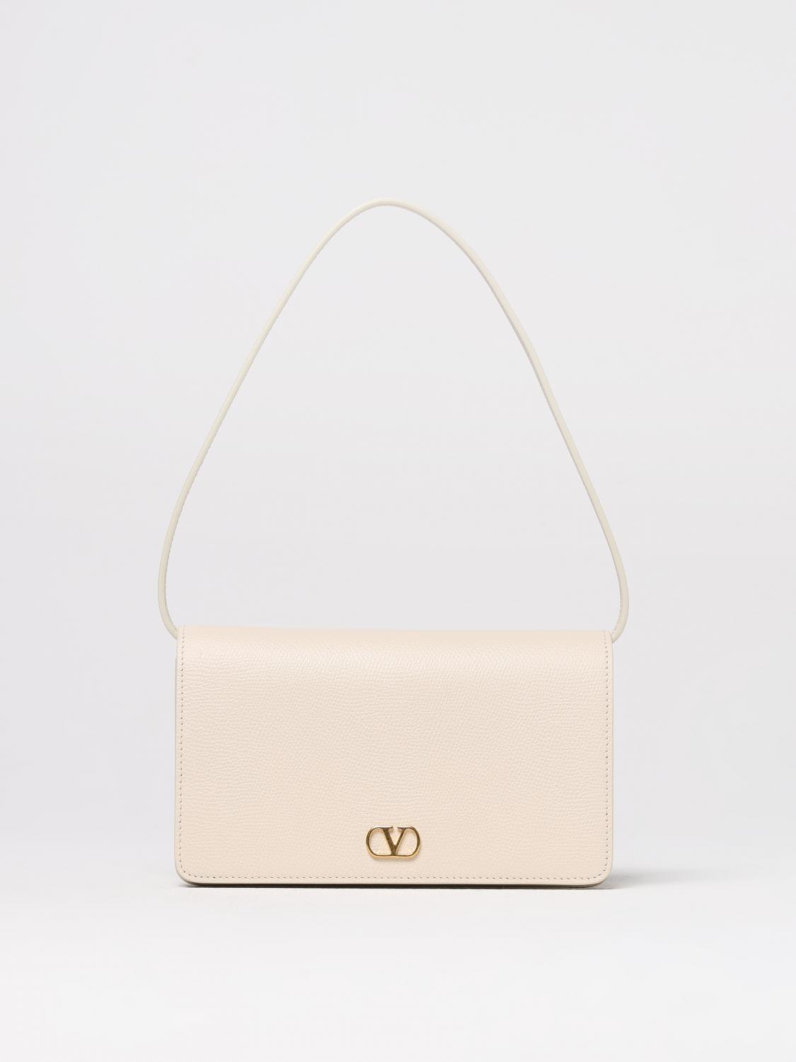 Valentino Mini Vlogo Signature Shoulder Bag In Grained Leather In Yellow Cream