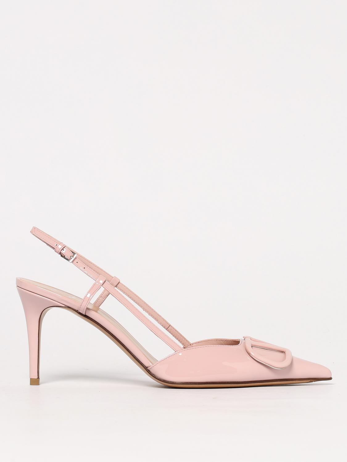 Valentino Vlogo Signature Slingback In Leather With Rhinestones In Pink