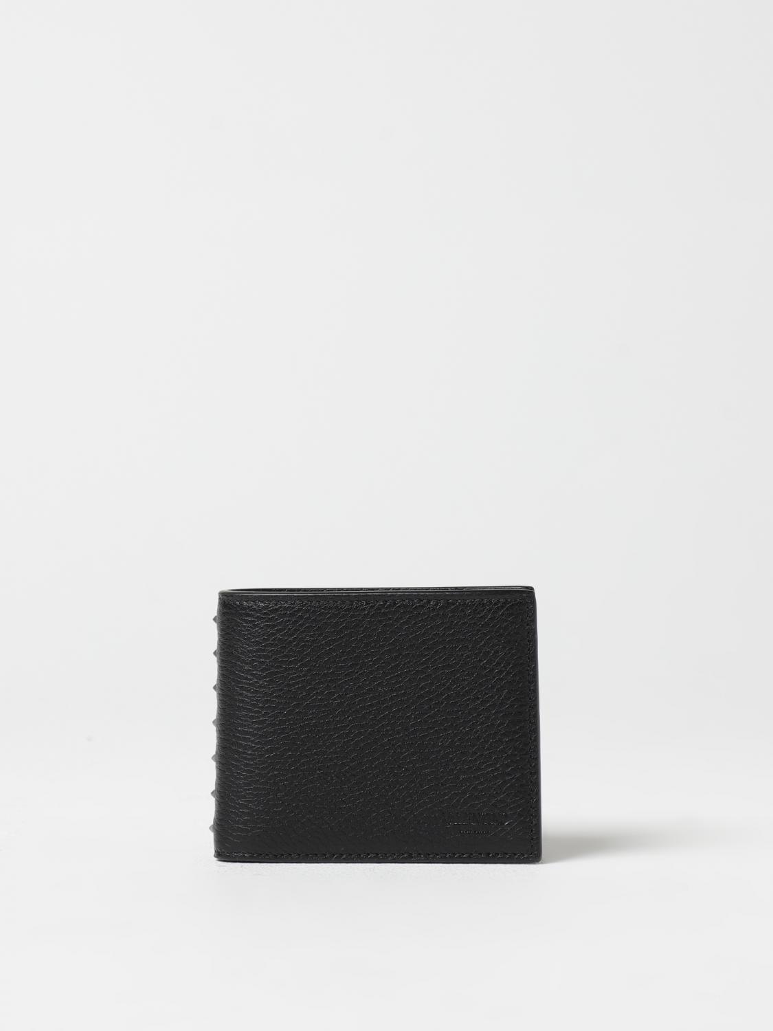 Valentino Rockstud Textured Studded Bi-fold Wallet In Black
