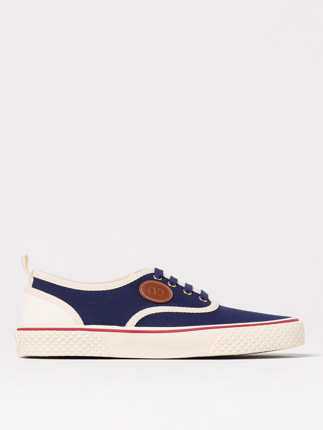 Valentino Garavani Blue Low Top Sneakers With Vlogo Patch On The Side In Cotton Man In Denim