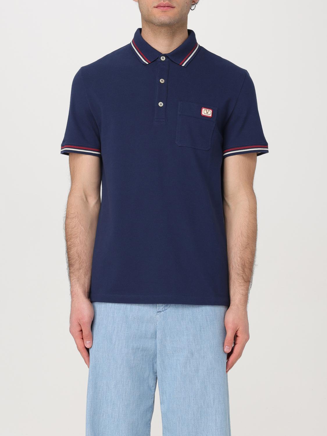 Valentino Garavani Blue Polo Shirt With Classic Collar And Logo Patch On The Front In Cotton Man In Blue