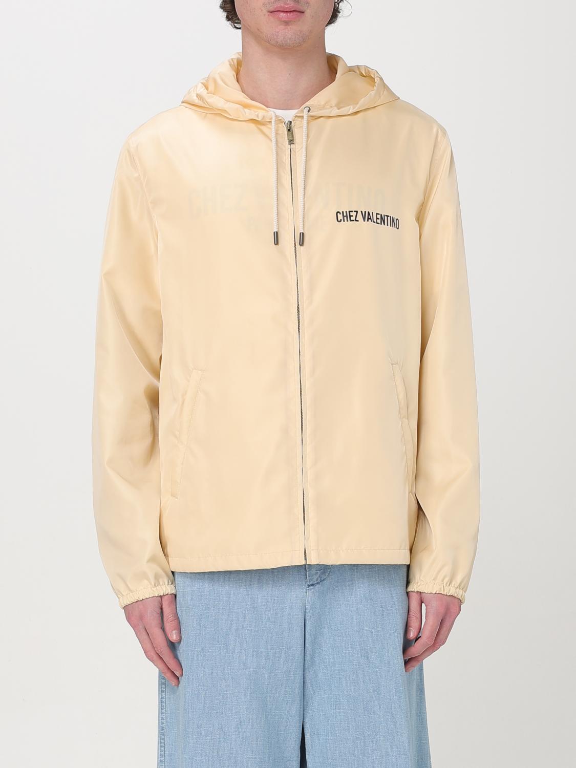 Valentino Men's Nylon Blouson Jacket With Drawstring Hood In Yellow Cream