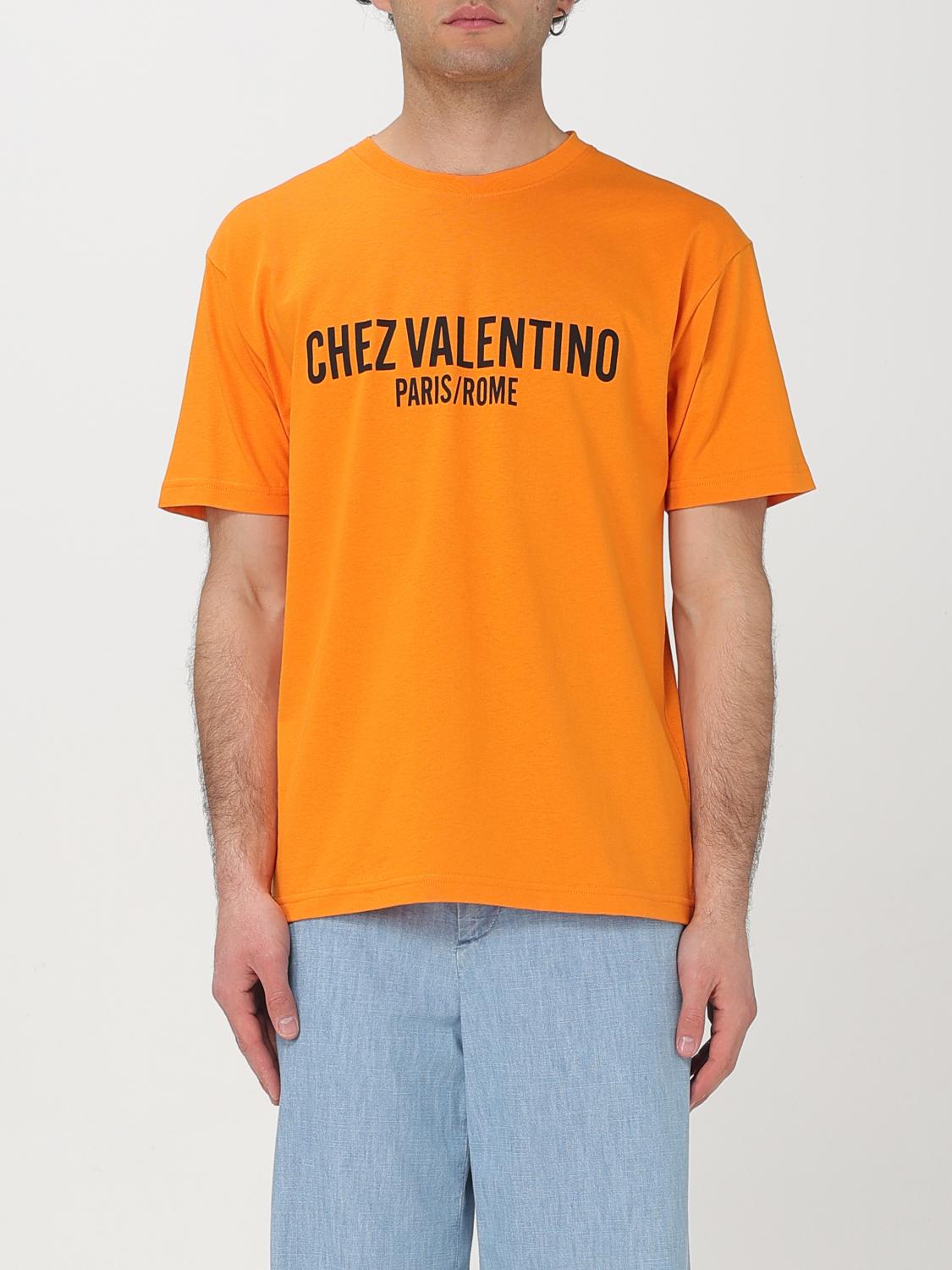 Valentino Cotton T-shirt With Chez Print In Orange
