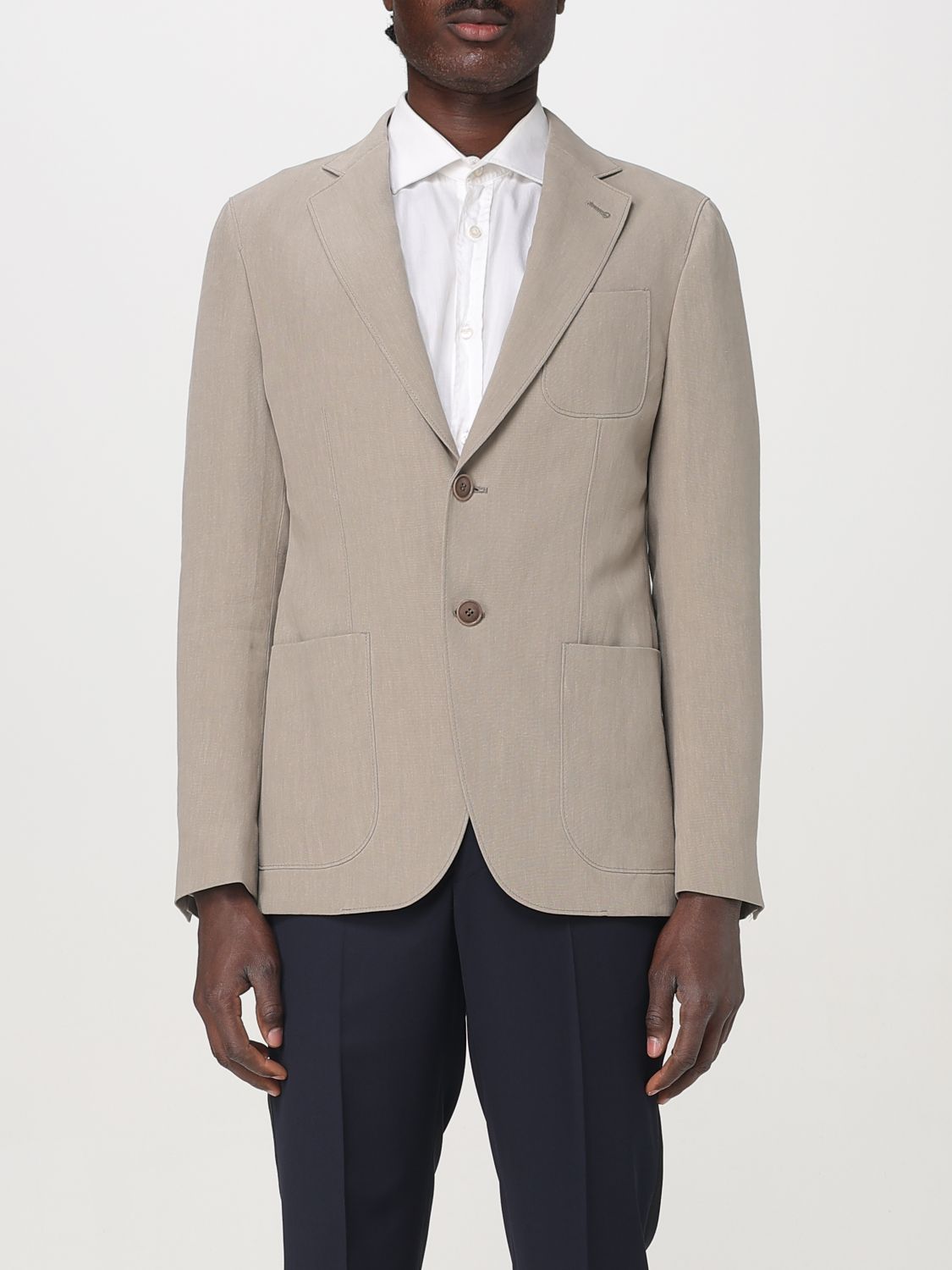Giorgio Armani Upton Line Single-breasted Jacket In Linen Canvas In Beige