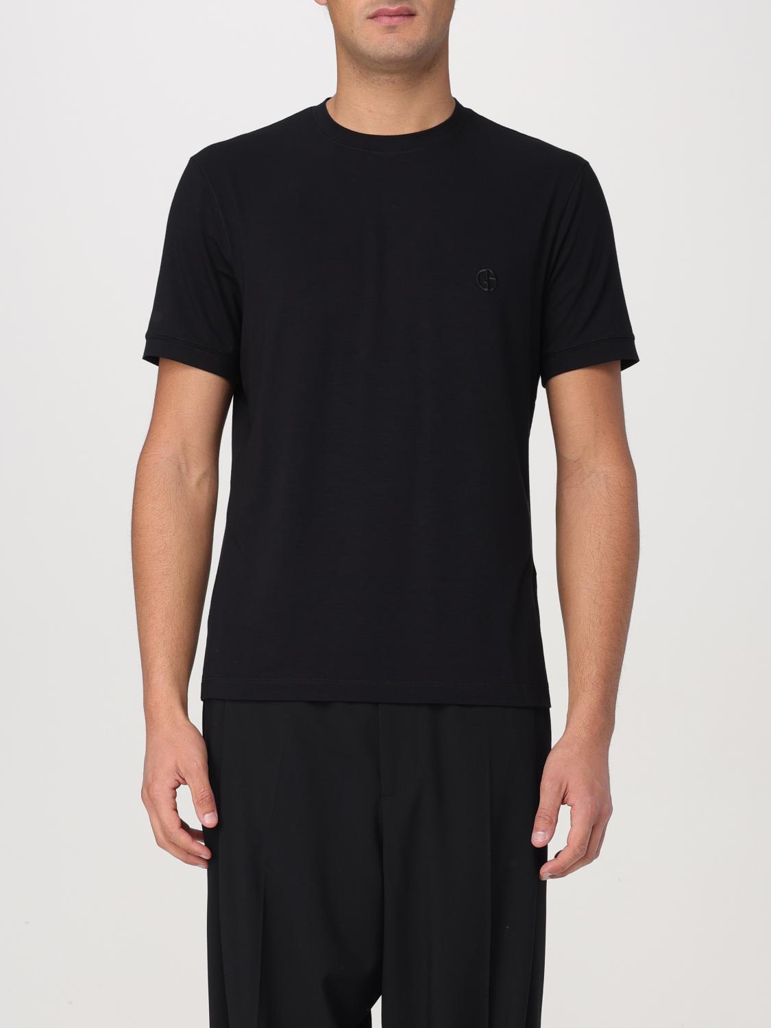 Giorgio Armani Mens Blue Navy Script Logo-embroidered Cotton-jersey T-shirt In Black