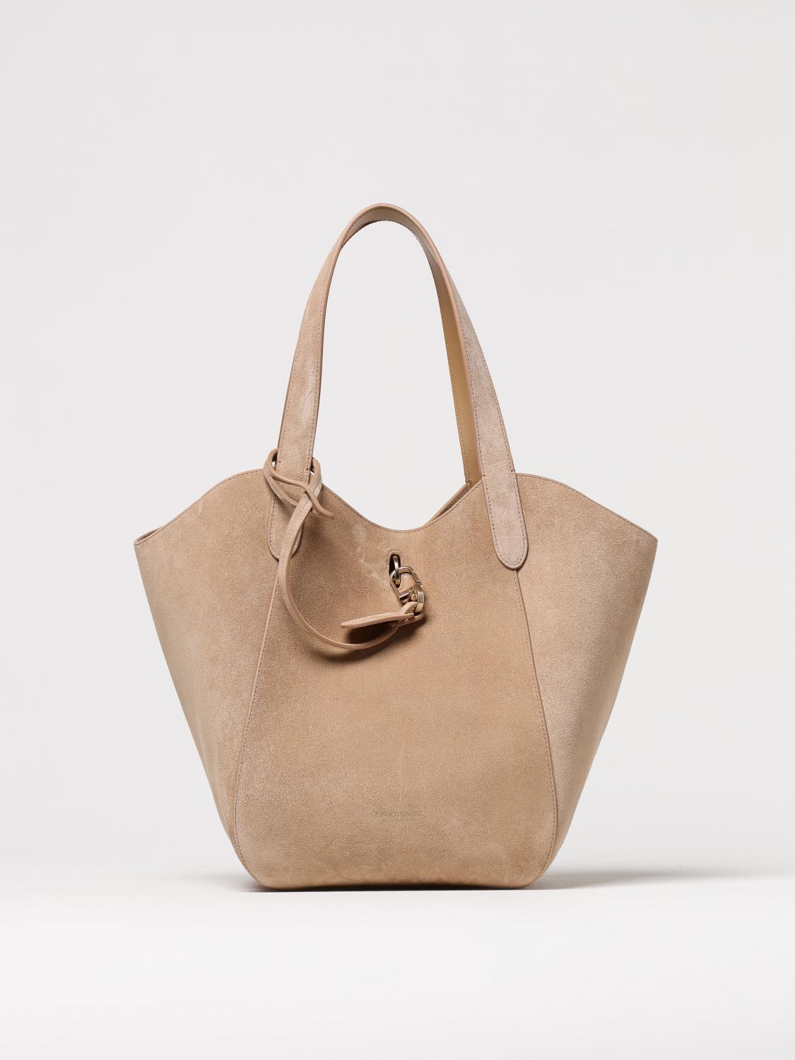 Giorgio Armani Medium Suede Handbag In Beige