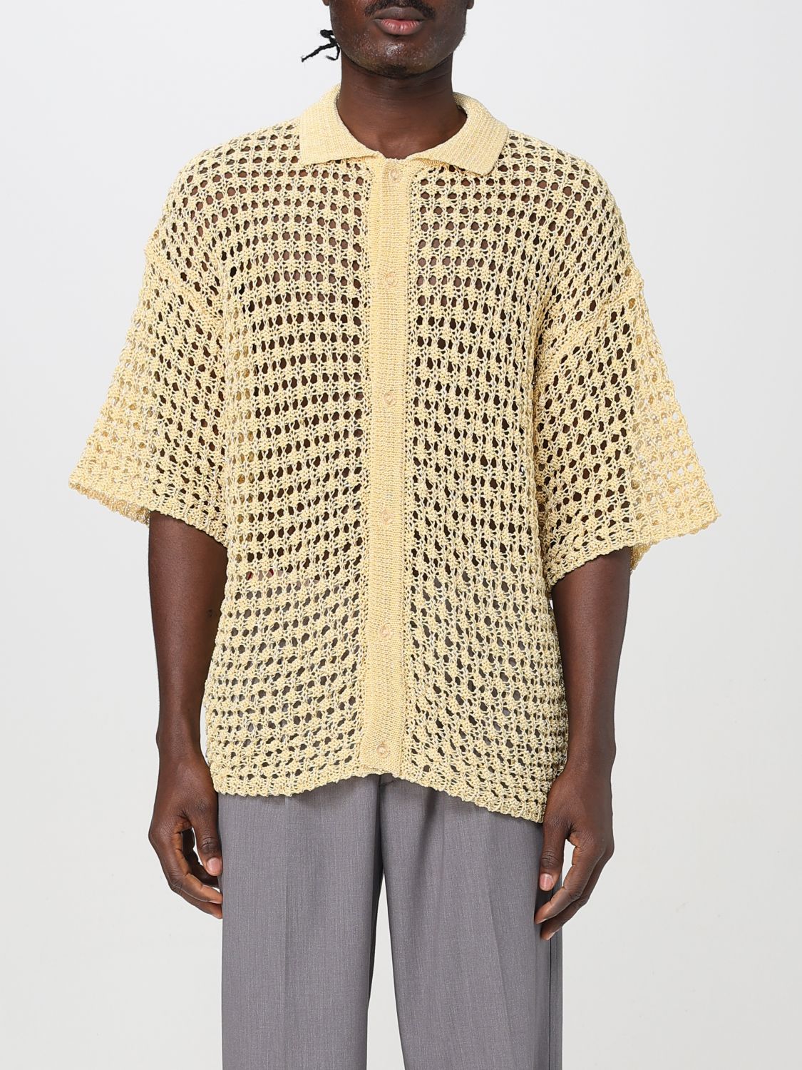 Bonsai Perforated Knit Shirt In Yellow