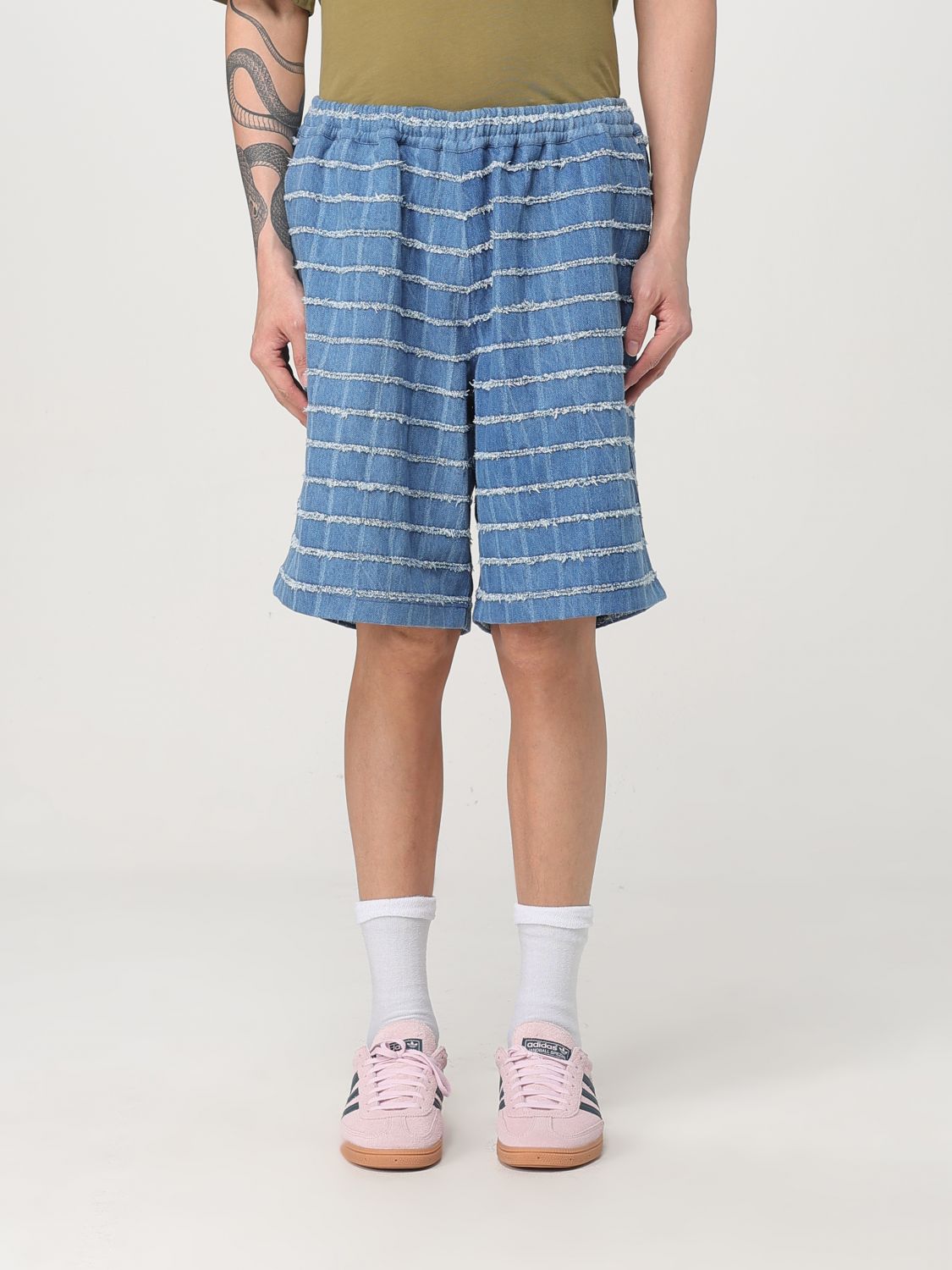 Bonsai Check Denim Shorts In Blue