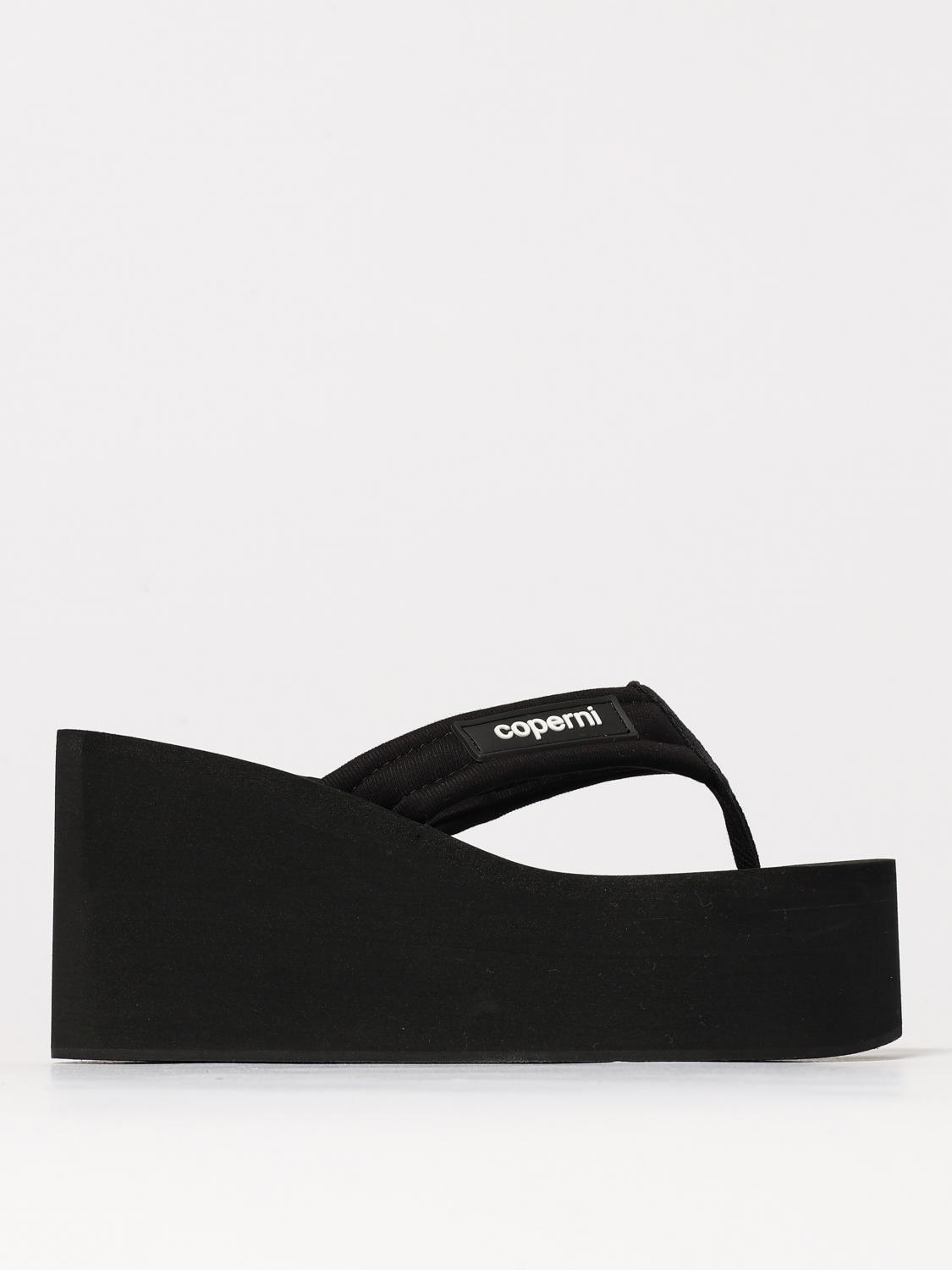 Coperni Wedge Heel Platform Sandals With Thong Strap In Schwarz