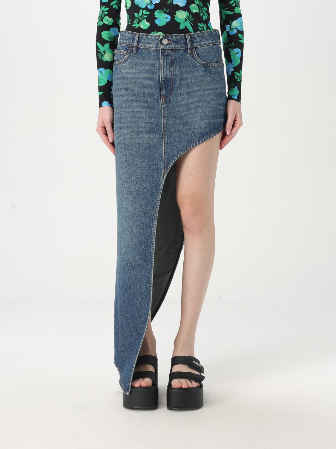 Coperni Blue Skirt With Logo Patch On The Rear And Diagonal One-leg Cut In Denim Woman In Denim
