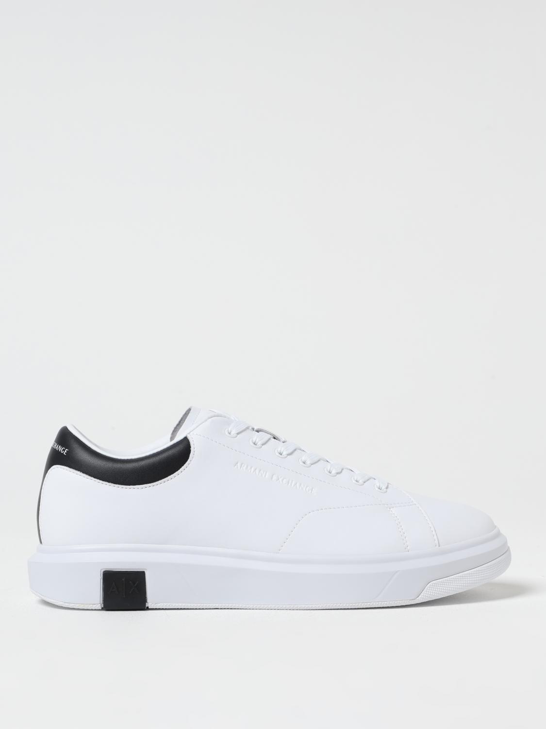 Armani Exchange Minimalist Leather Sneakers With Contrasting Heel Detail In White