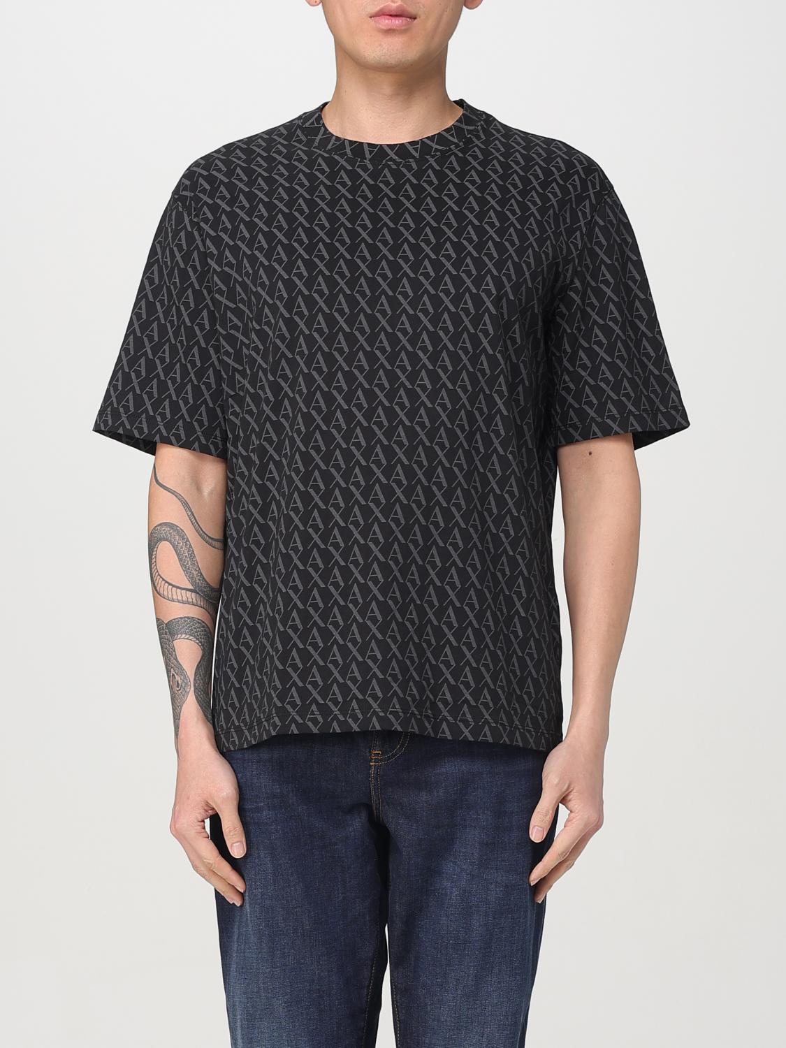 Armani Exchange Long Sleeve T-shirt With Logo Prints In Black