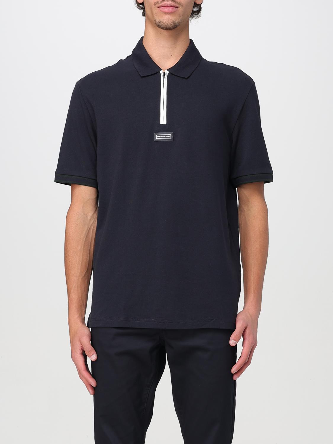 Armani Exchange Regular Fit Polo With Zip In Blue
