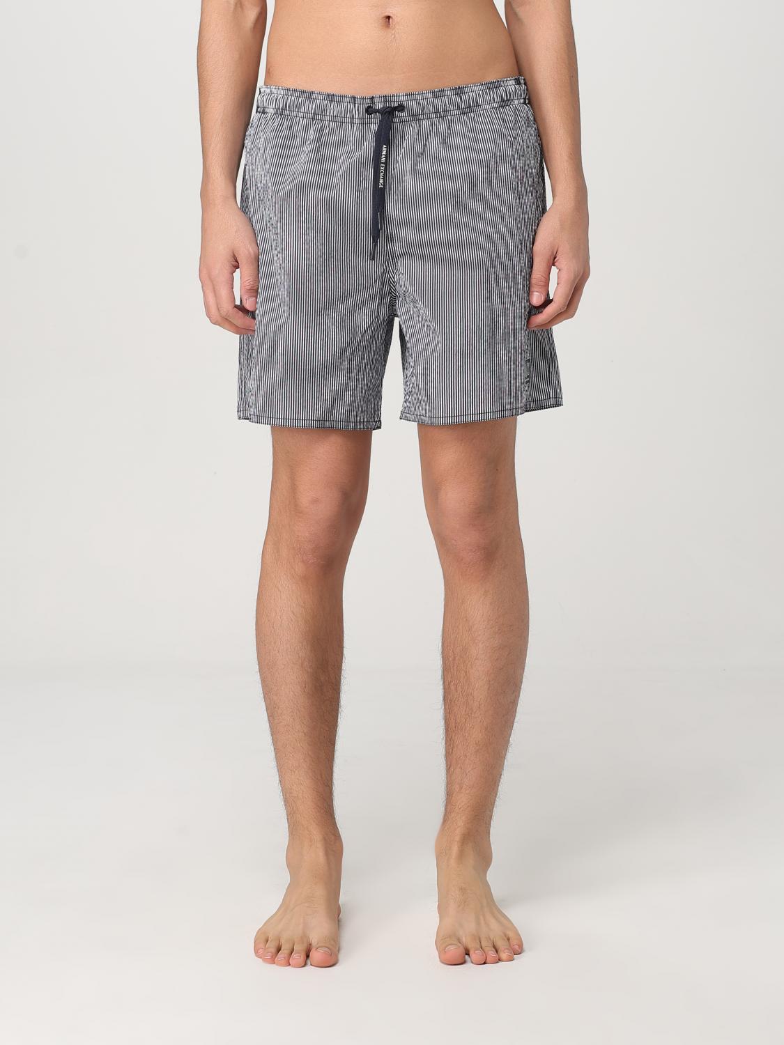 Armani Exchange Elastic Waist Swim Trunks In Blue