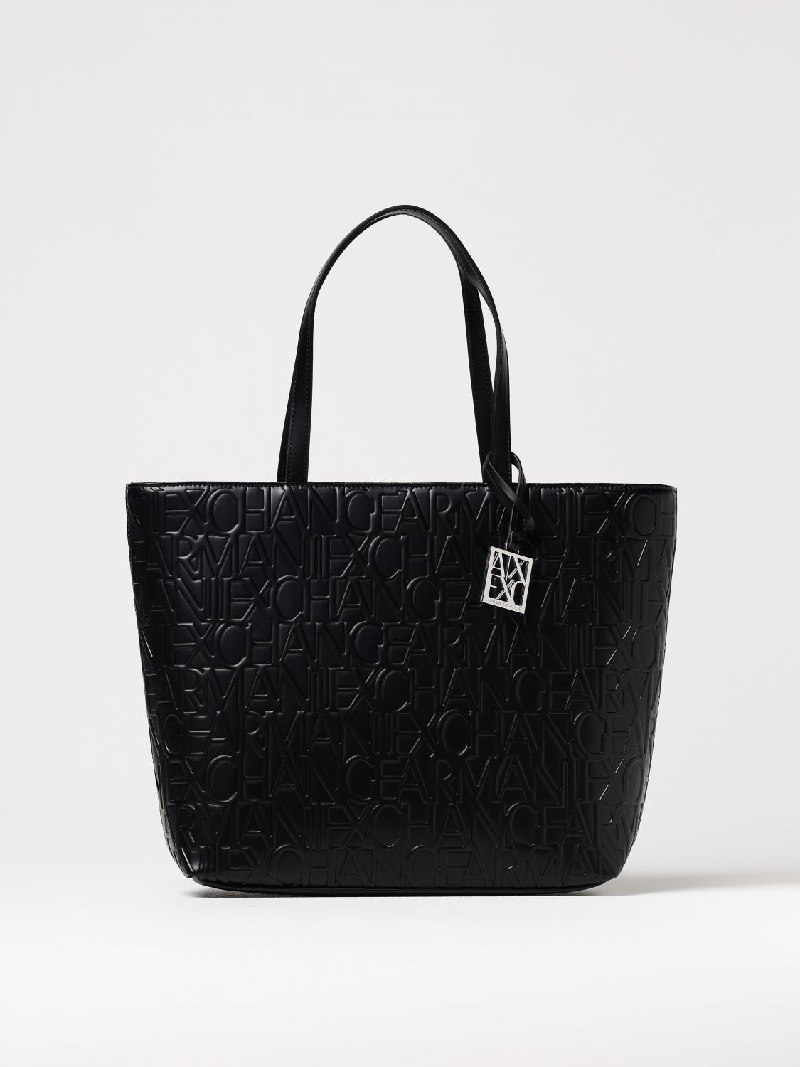 Armani Exchange Embossed-logo Pattern Tote Bag In Black