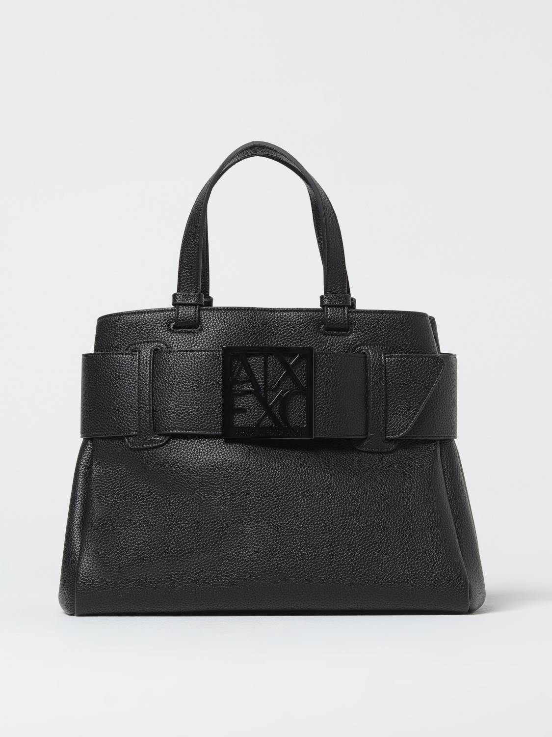 Armani Exchange Large Tote Bag With Double Handles And Shoulder Strap In Black