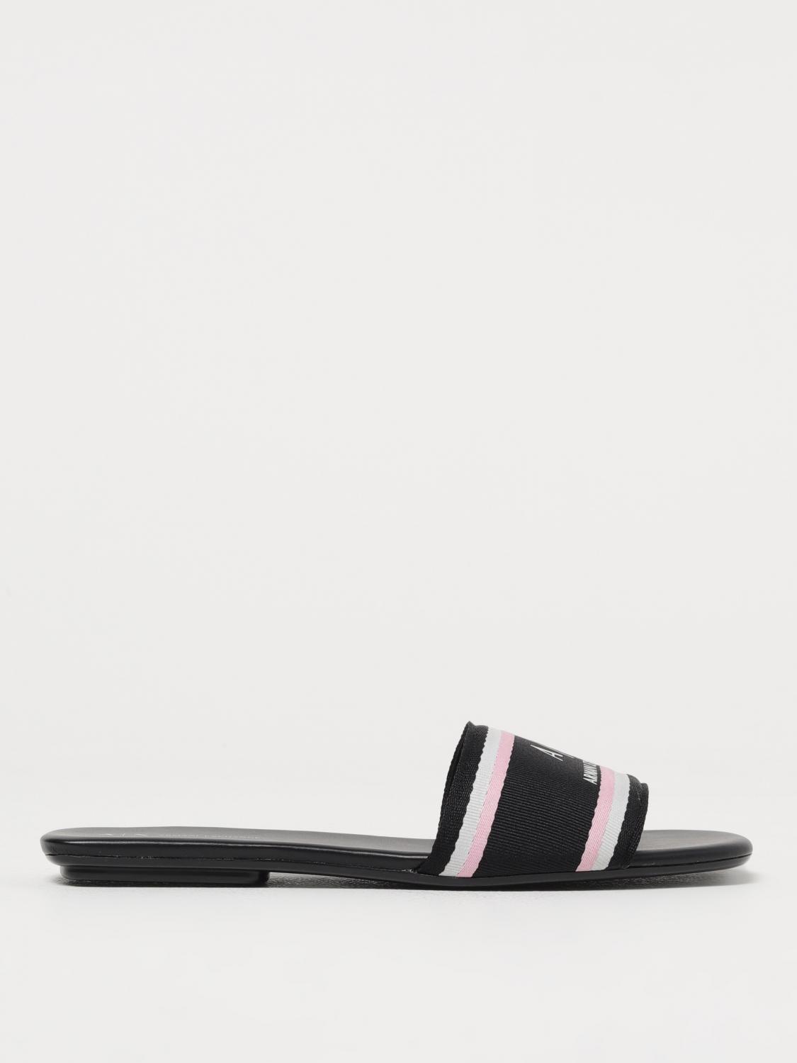 Armani Exchange Striped Slides In Black