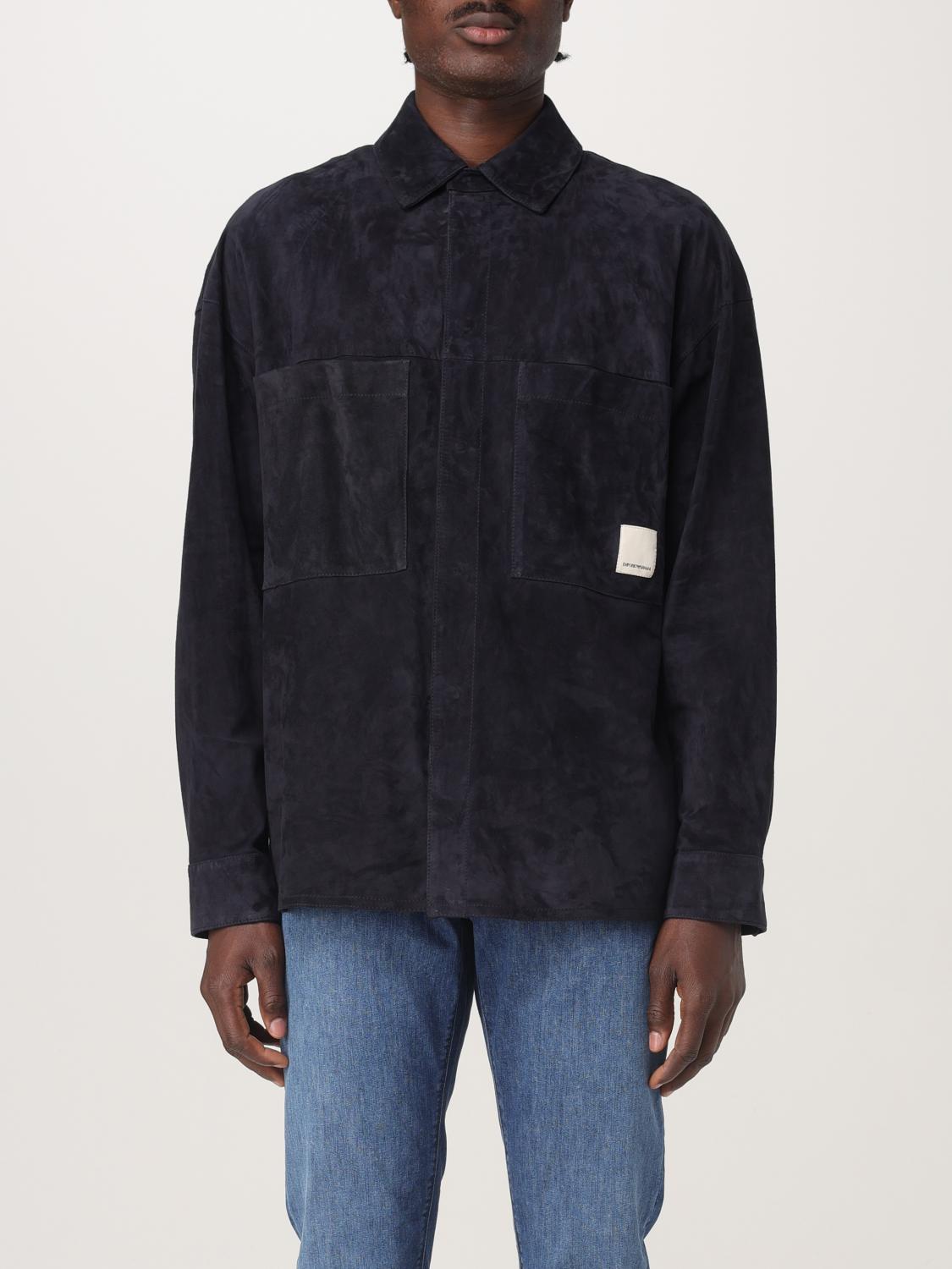 Emporio Armani Leather Shirt In Blau