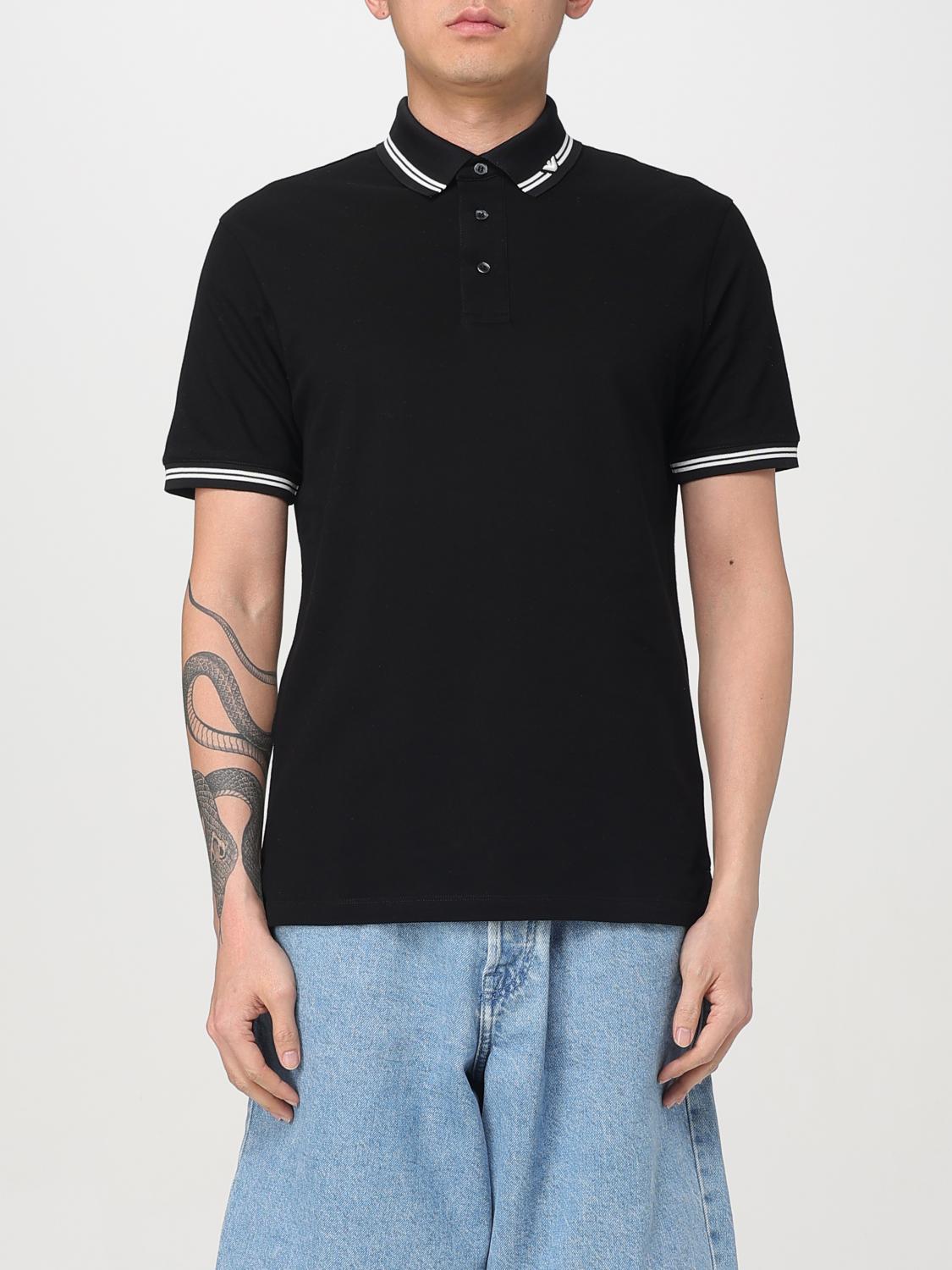 Emporio Armani Classic Piqué Polo Shirt With Polished Collar In Black