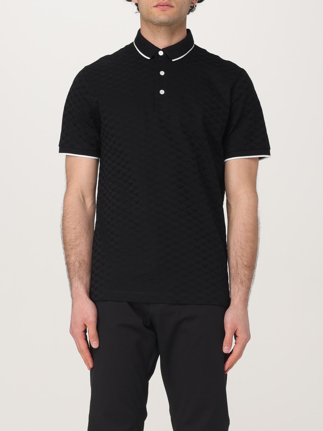 Emporio Armani Classic Piqué Polo Shirt With Polished Collar In Schwarz