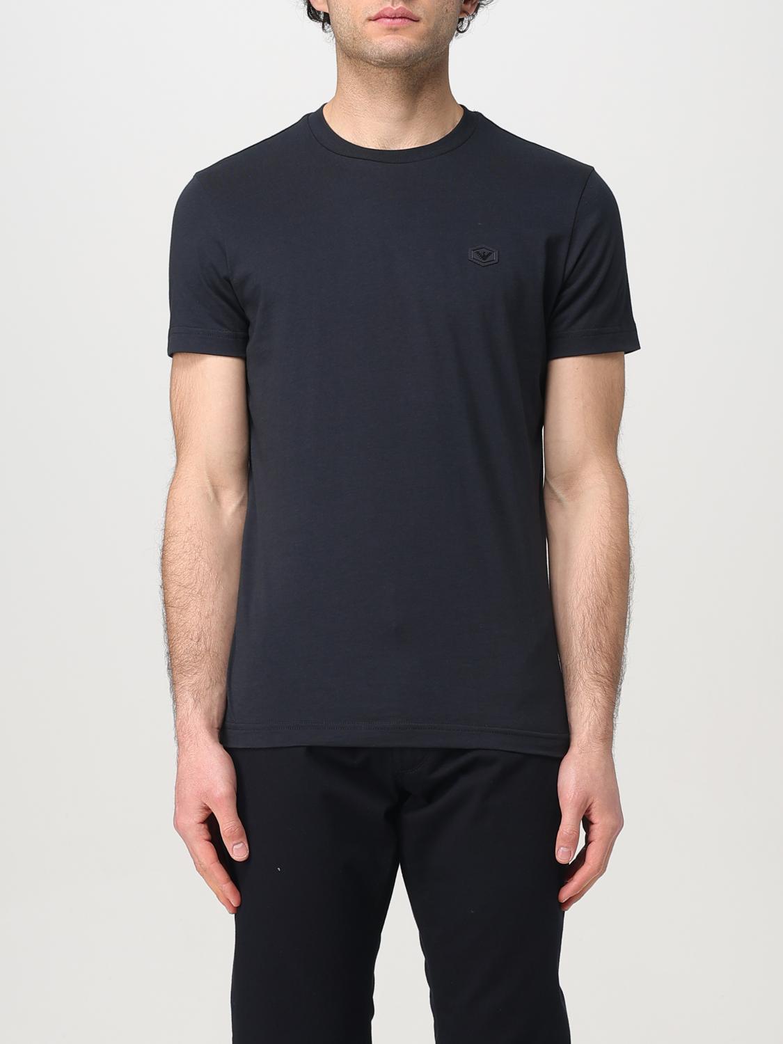 Emporio Armani Crew Neck Modal Blend Short Sleeve Top In Blue