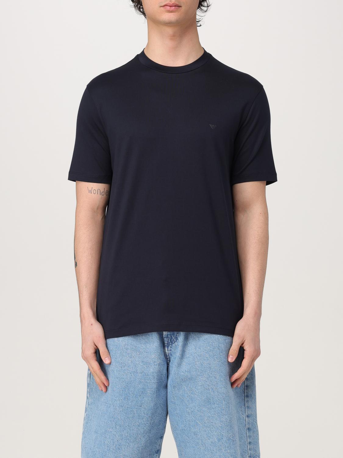 Emporio Armani Crew Neck Modal Blend Short Sleeve Top In Blue
