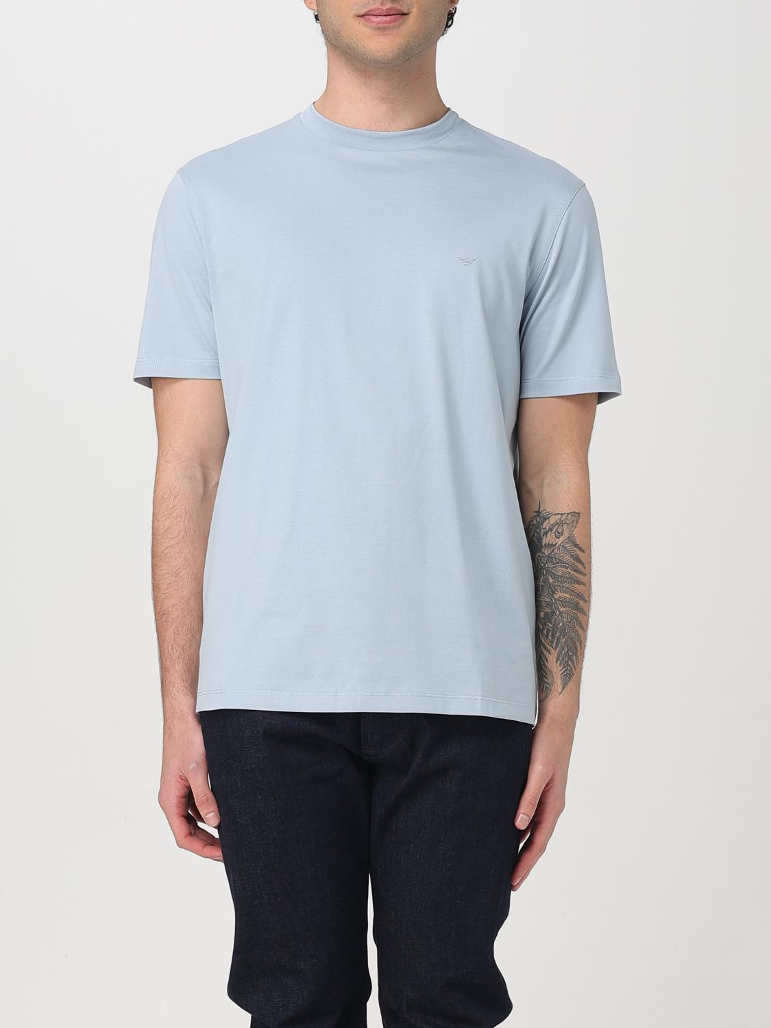 Emporio Armani Logo Embroidered Cotton T-shirt In Blue 1