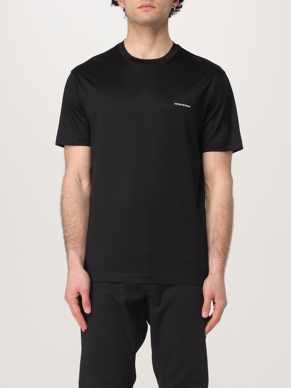 Emporio Armani Black T-shirt With Logo Lettering On The Front In Cotton And Lyocell Blend Man In Schwarz