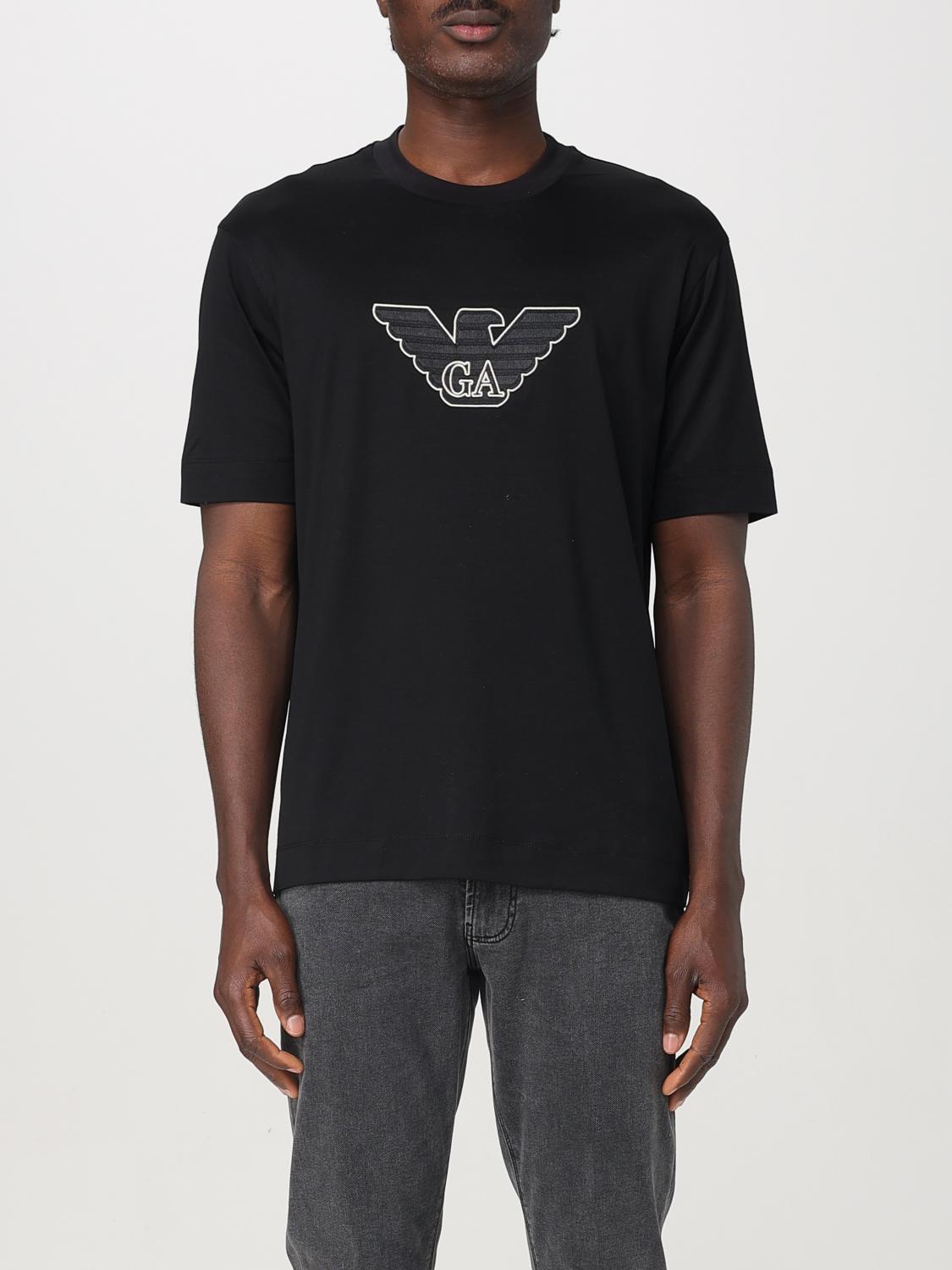 Emporio Armani Crew Neck Logo T-shirt Straight Hem In Schwarz 1