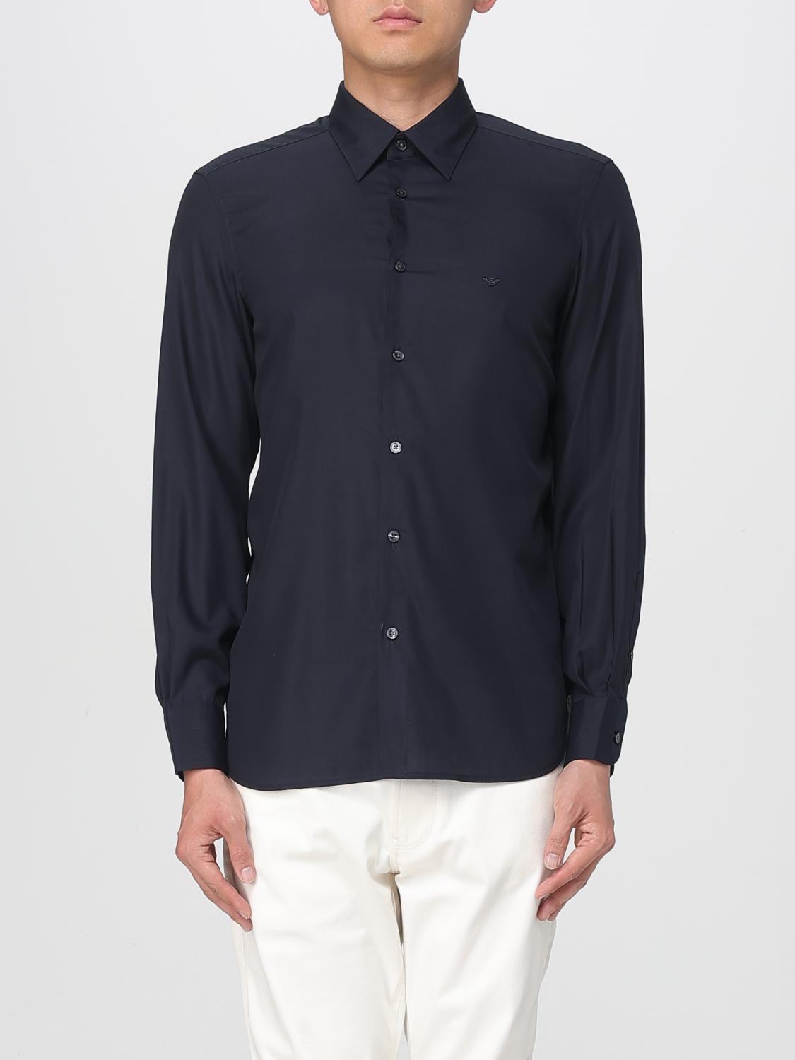 Emporio Armani Long-sleeved Buttoned Shirt In Black