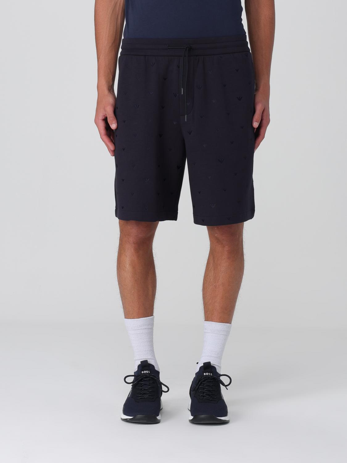 Emporio Armani Navy Blue Monogram Bermuda Shorts In Blue