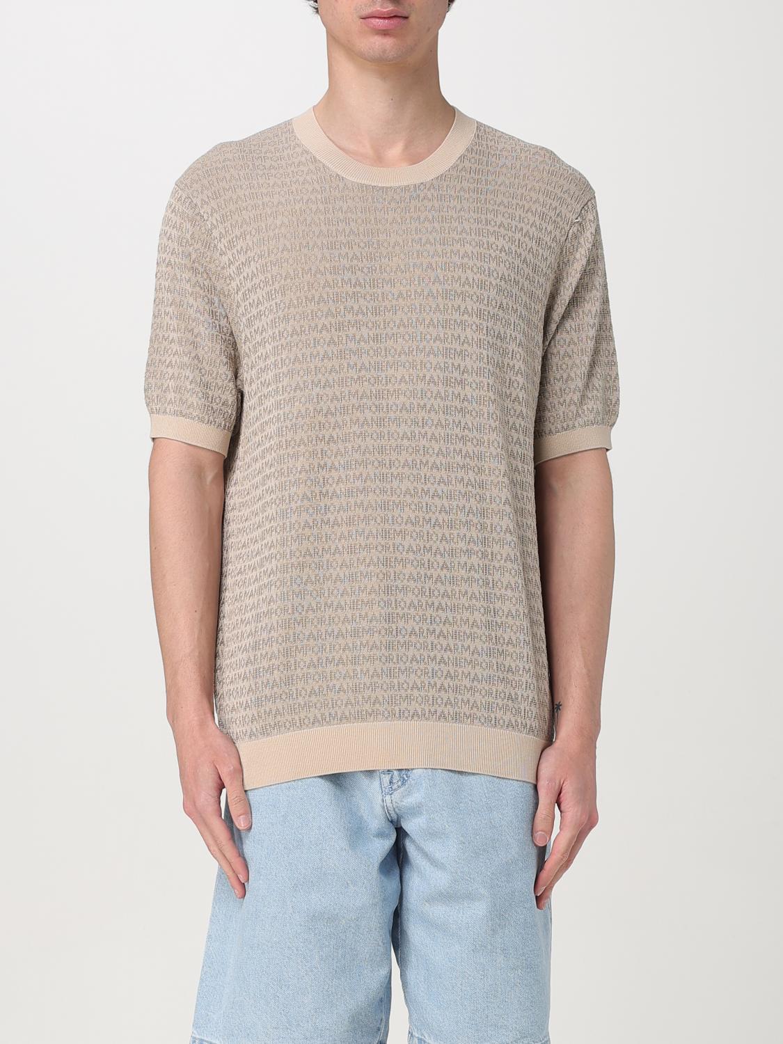 Emporio Armani Asv Lyocell-blend Jumper With Lettering Intarsia In Beige