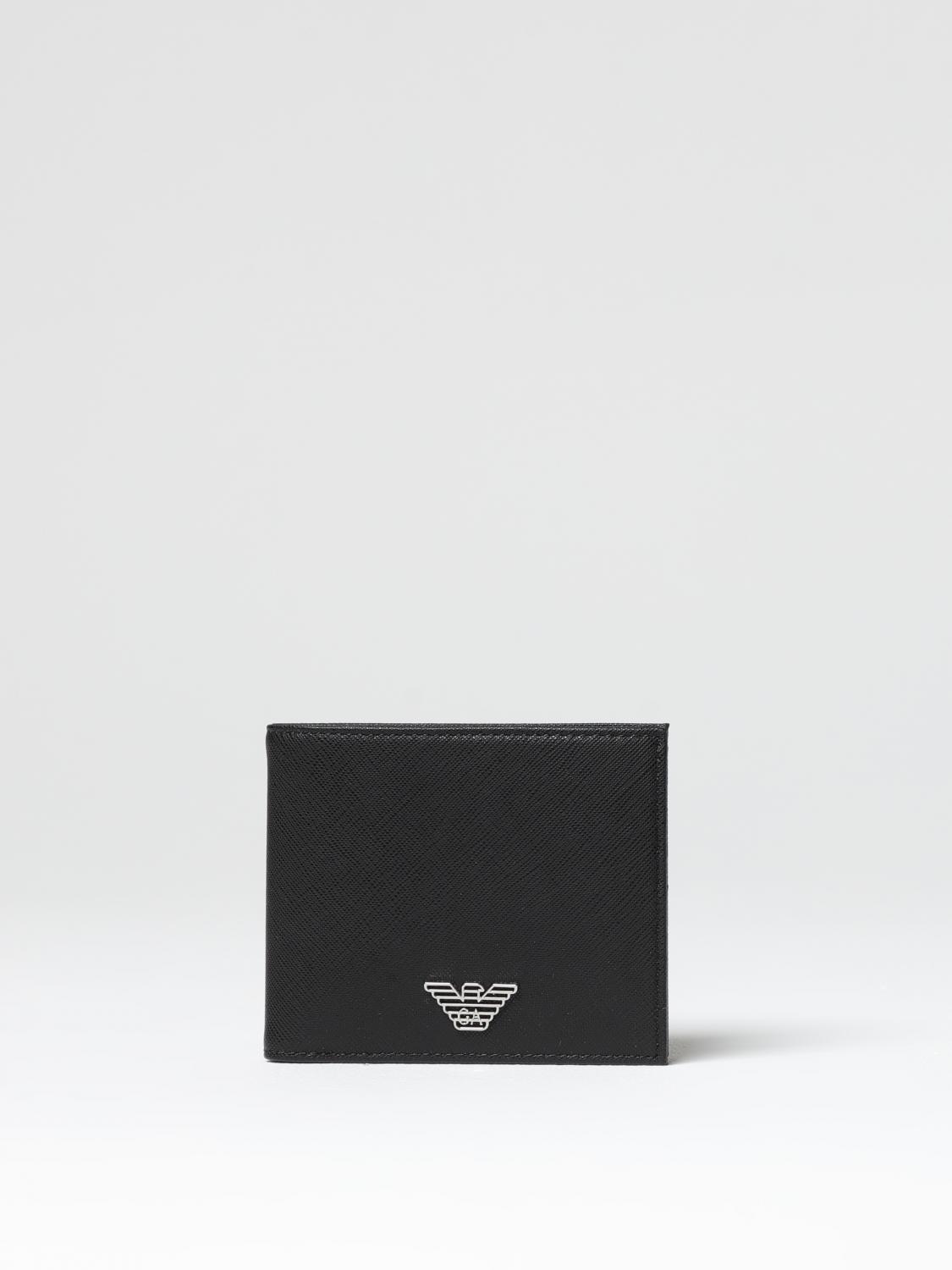 Emporio Armani Asv Regenerated Saffiano Leather Coin-pocket Wallet With Eagle Plate In 黑色