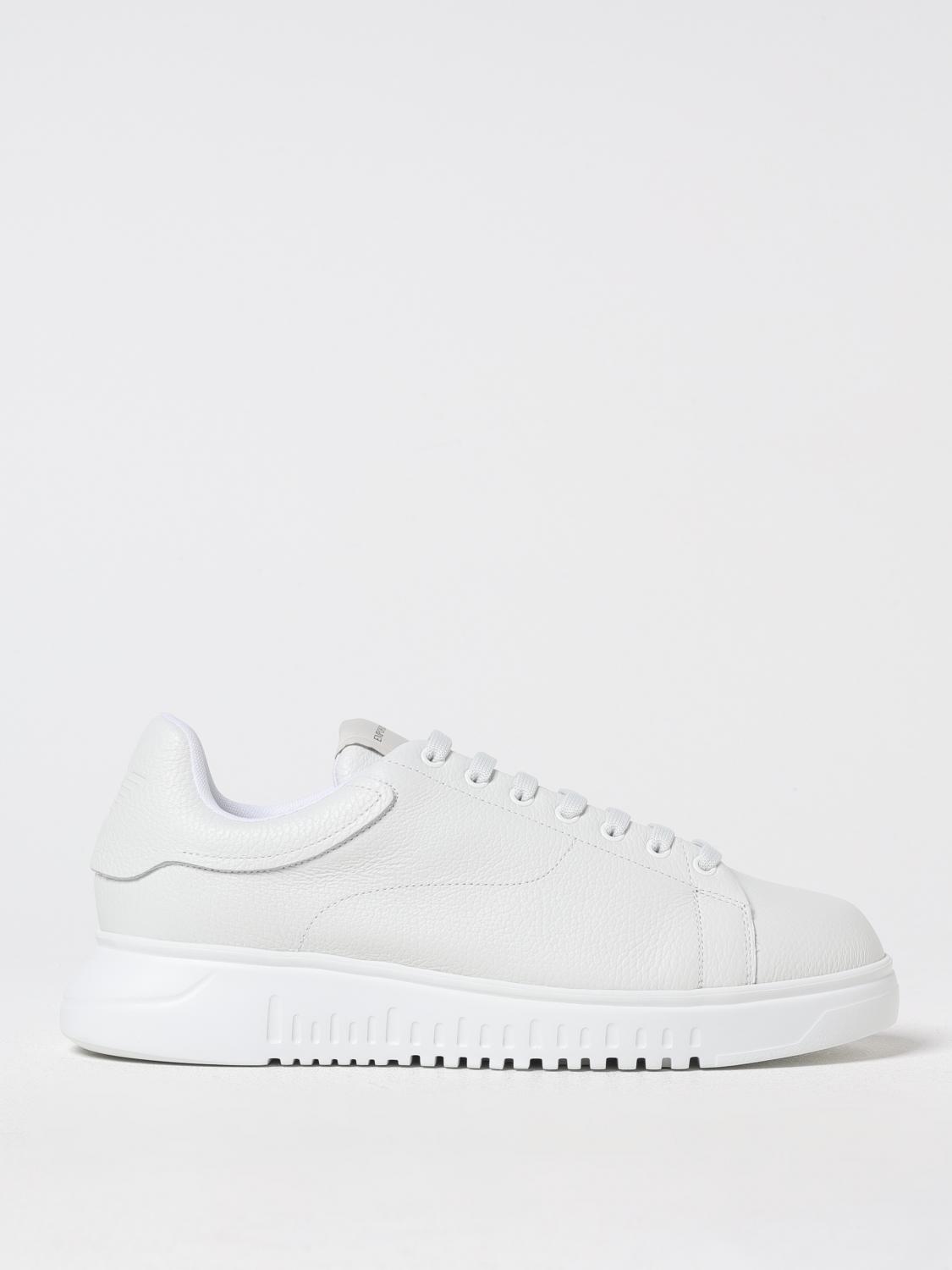 Emporio Armani Sneakers In Grained Leather In White