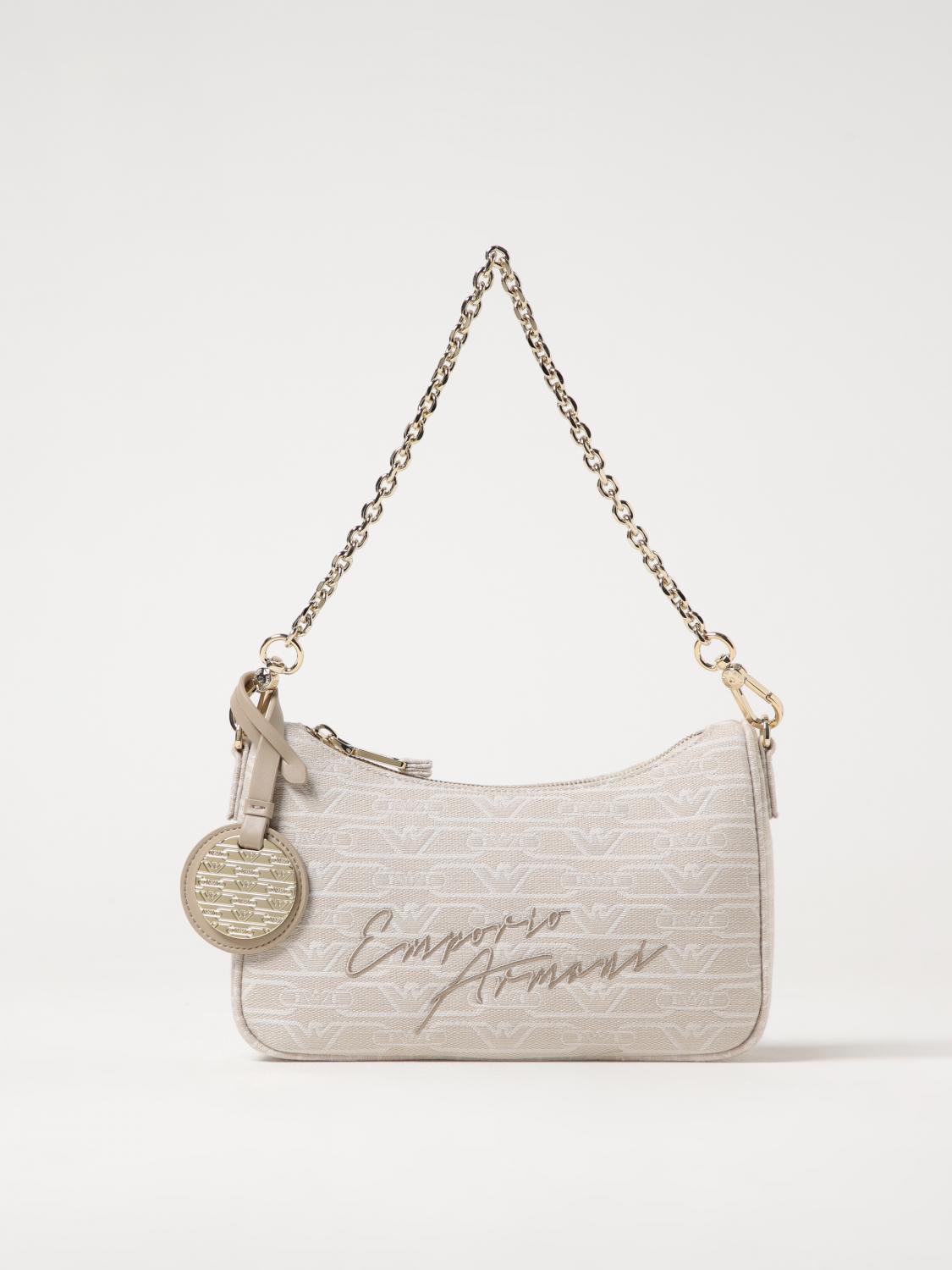 Emporio Armani Shoulder Bag With Embroidered Logo In Natural