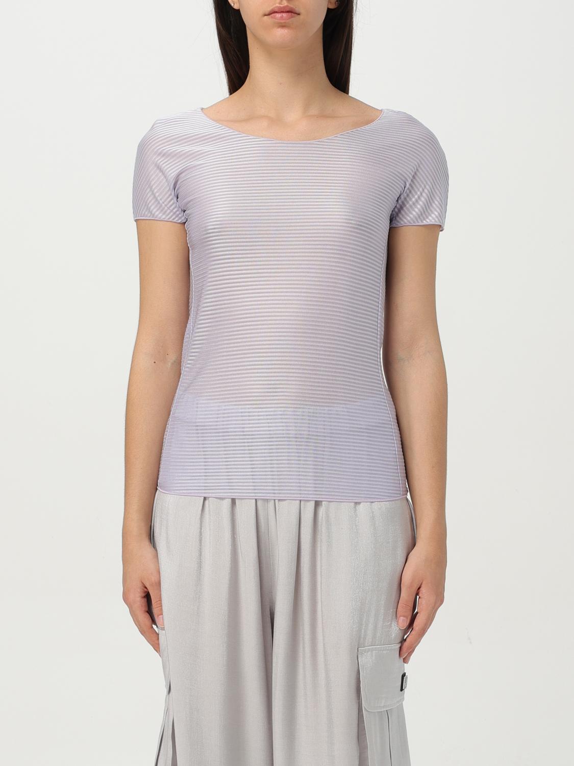 Emporio Armani Striped Scoop-neck Viscose T-shirt In Lilac