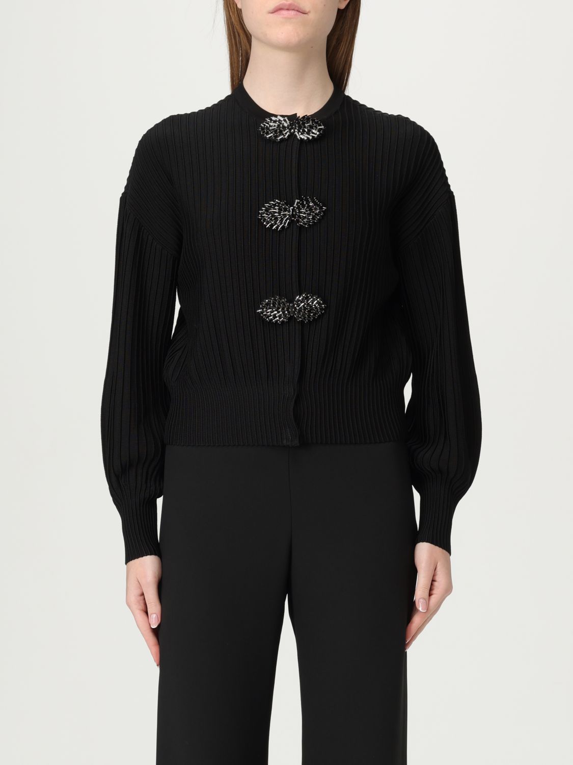 Emporio Armani Ottoman-fabric Cardigan With Jewel Details In Black