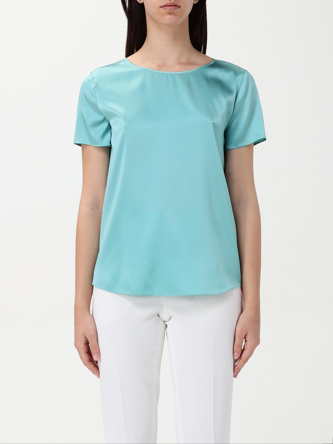 Emporio Armani Short-sleeved Silk Satin Blouse In Grün
