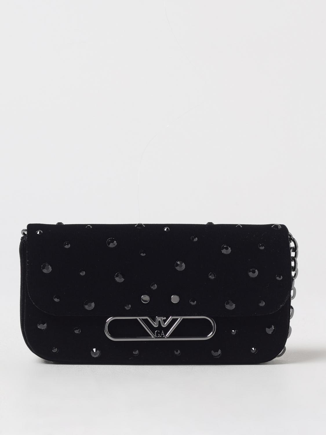 Emporio Armani Velvet Shoulder Bag In Black