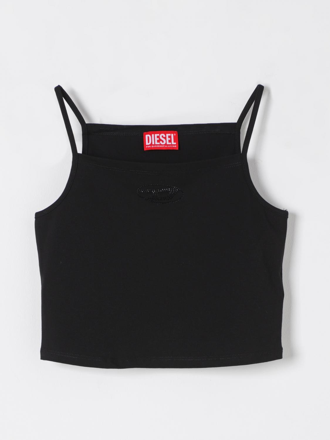 Diesel Top Smanicato Con Logo Oval D In Strass In Black