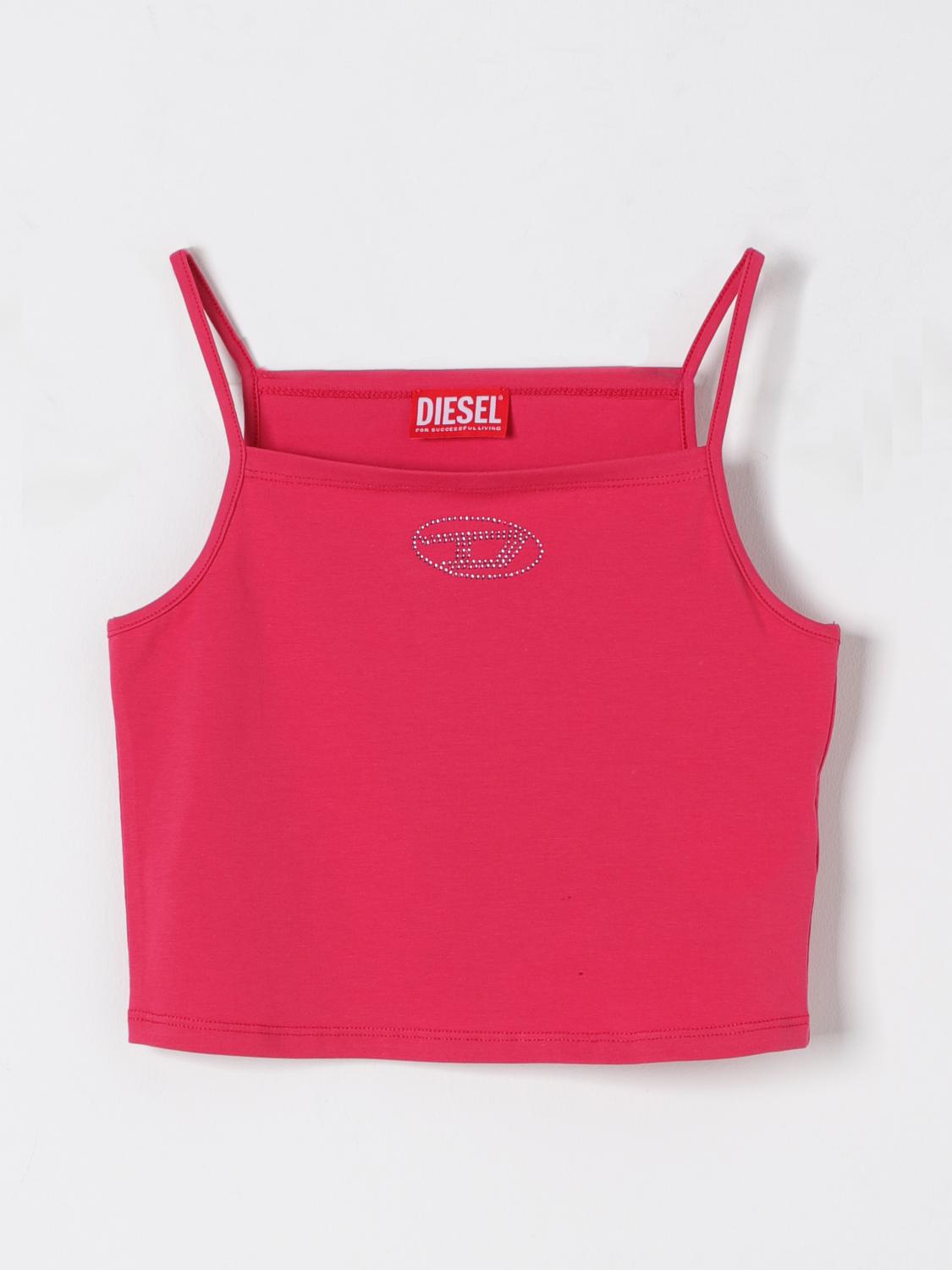 Diesel Sleeveless Top With Rhinestone Oval D Logo In Fuchsia