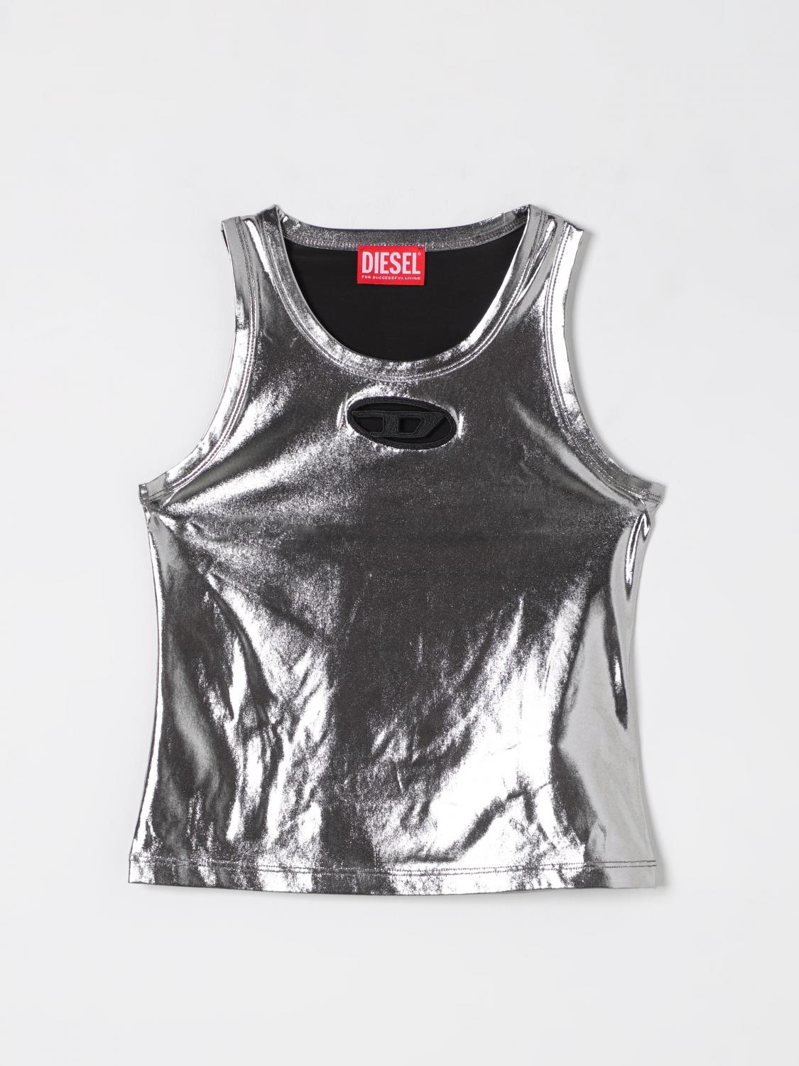 Diesel Sleeveless Top With Metallic Finish In Silver