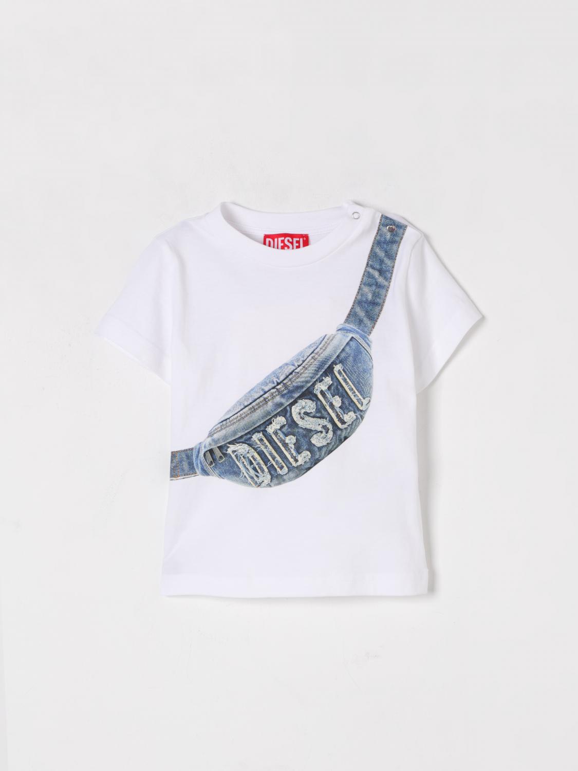 Diesel Kidst-shirt With Pouch Print In White