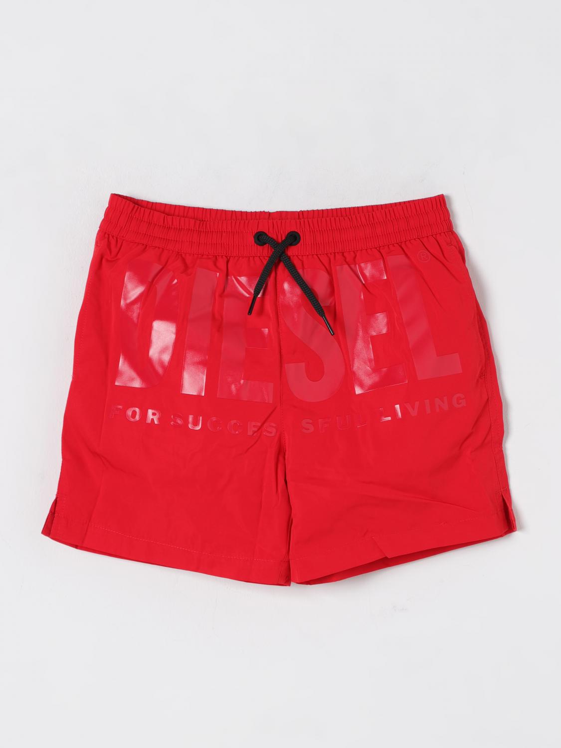 Diesel Boxer Swimsuit With Institutional Logo In Red