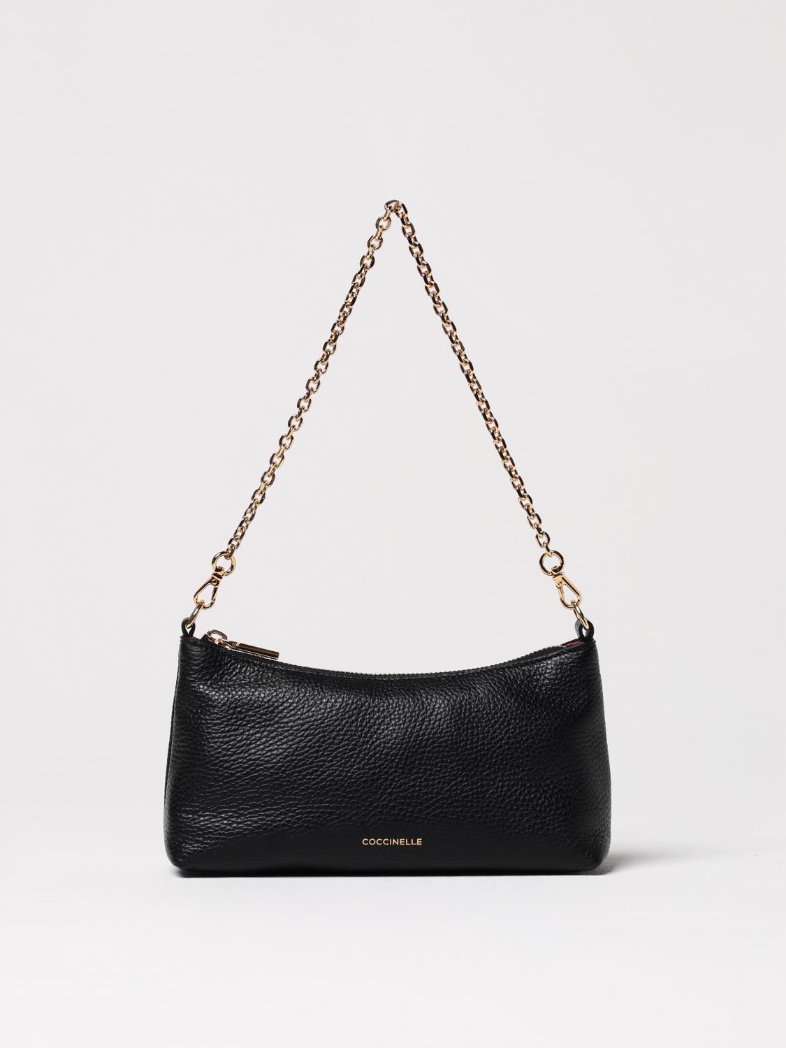 Coccinelle Aura Logo Debossed Shoulder Bag In Black