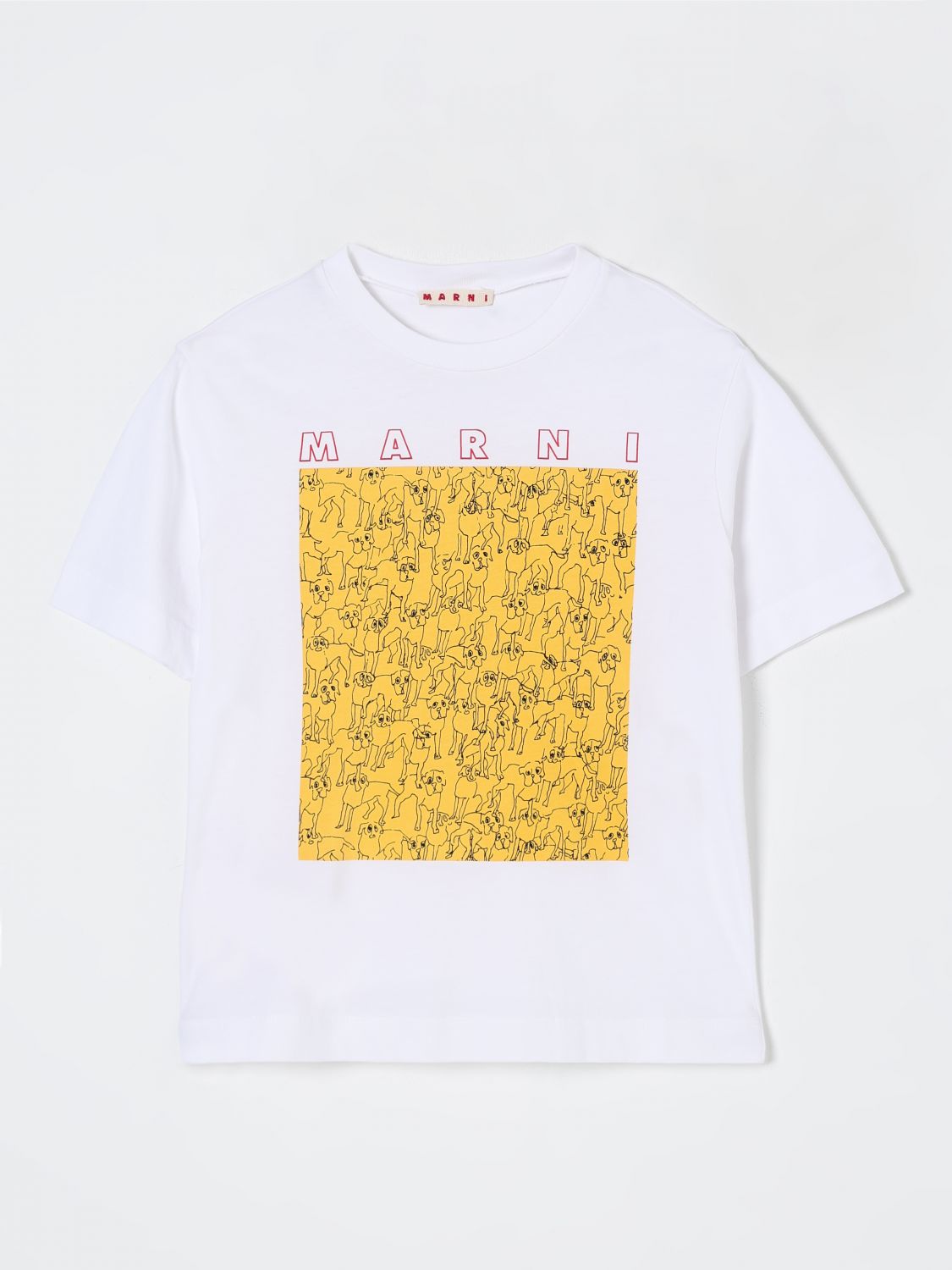Marni Kids Illustrated Dogs Logo T-shirt In White 1