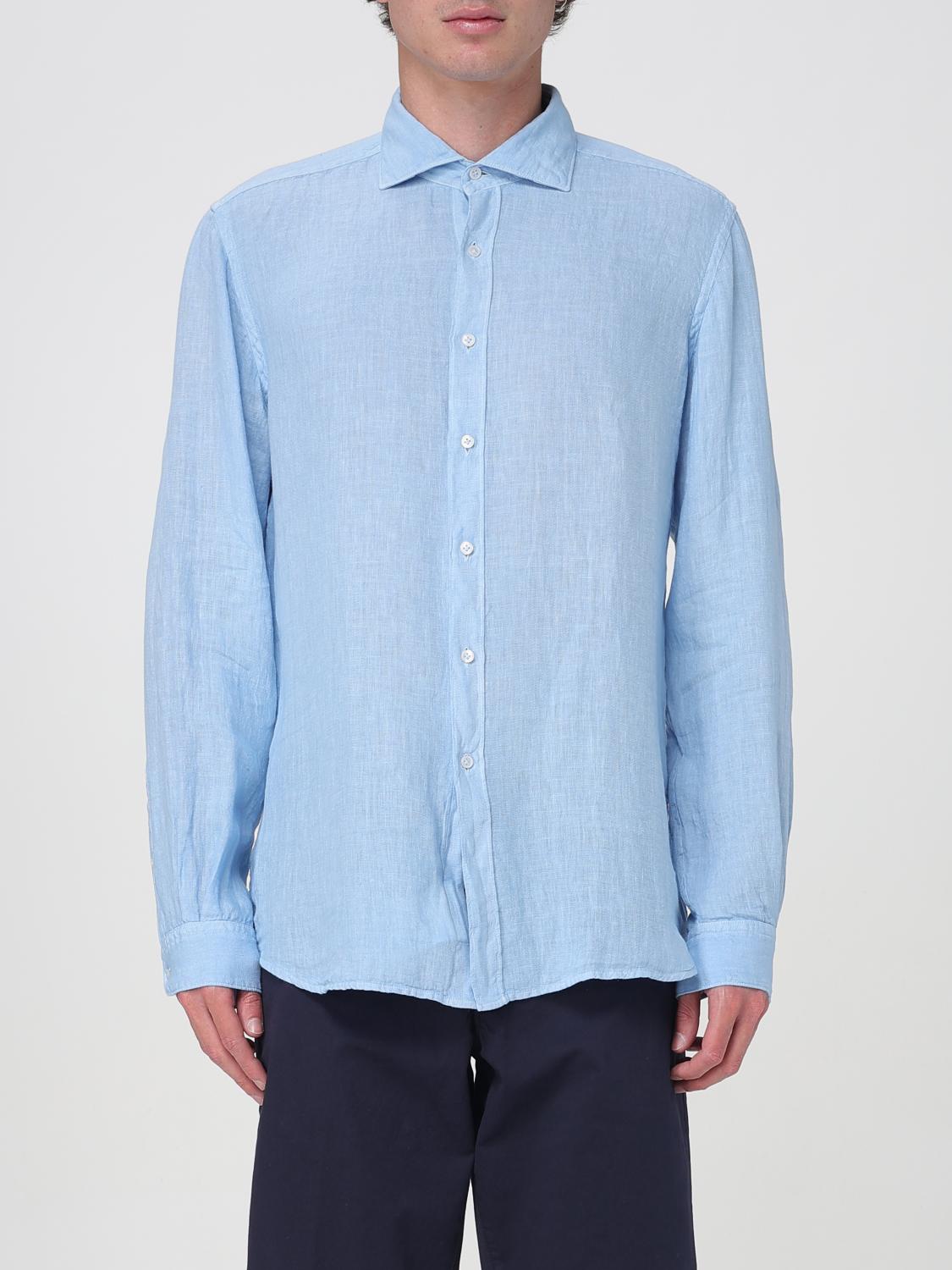 Fay Cutaway Collar Linen Shirt In Gnawed Blue